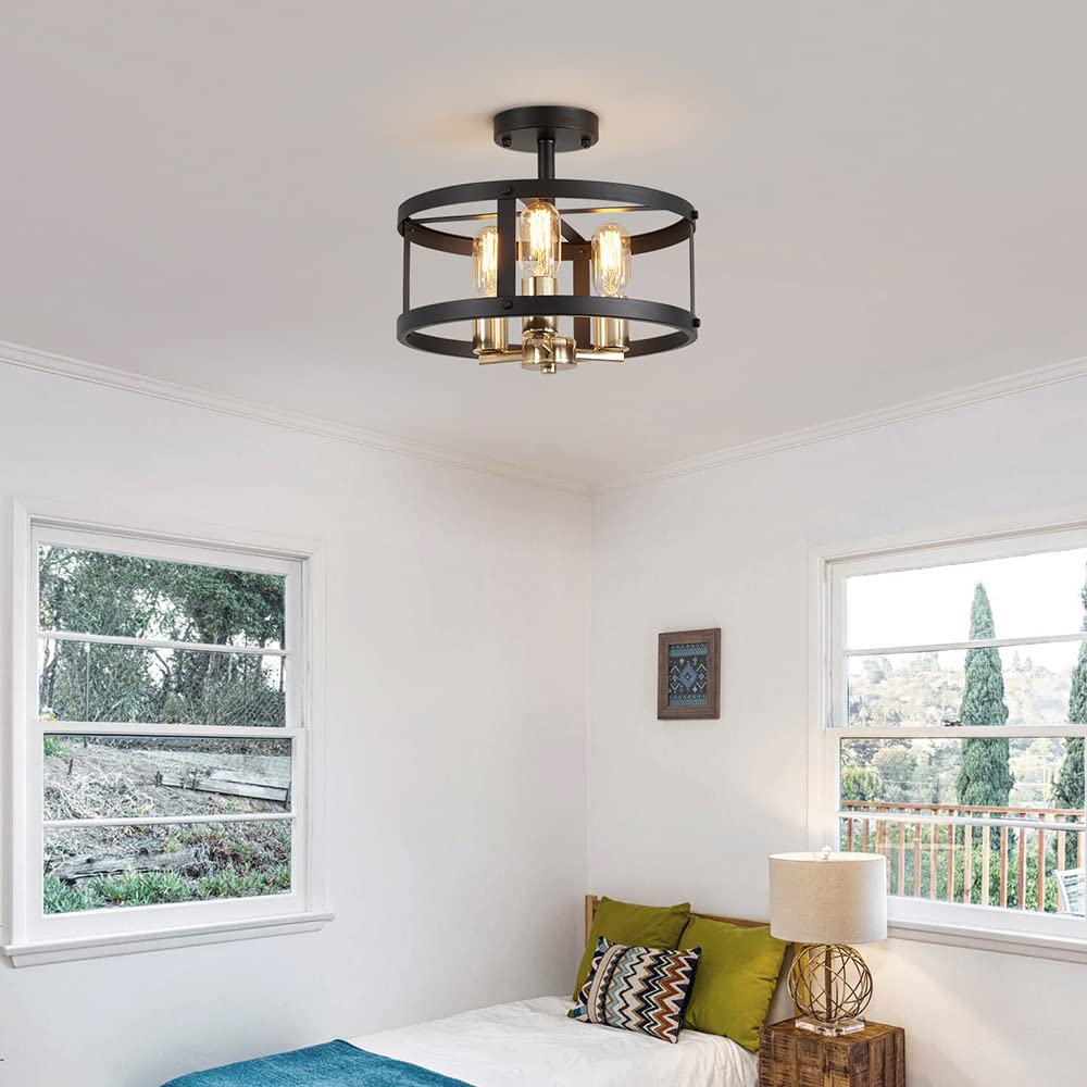 AGV LIGHTING Semi Flush Mount Ceiling Light Fixture - 3-Light Modern Close to Ceiling Lighting for Bedroom, Living Room & Hallway