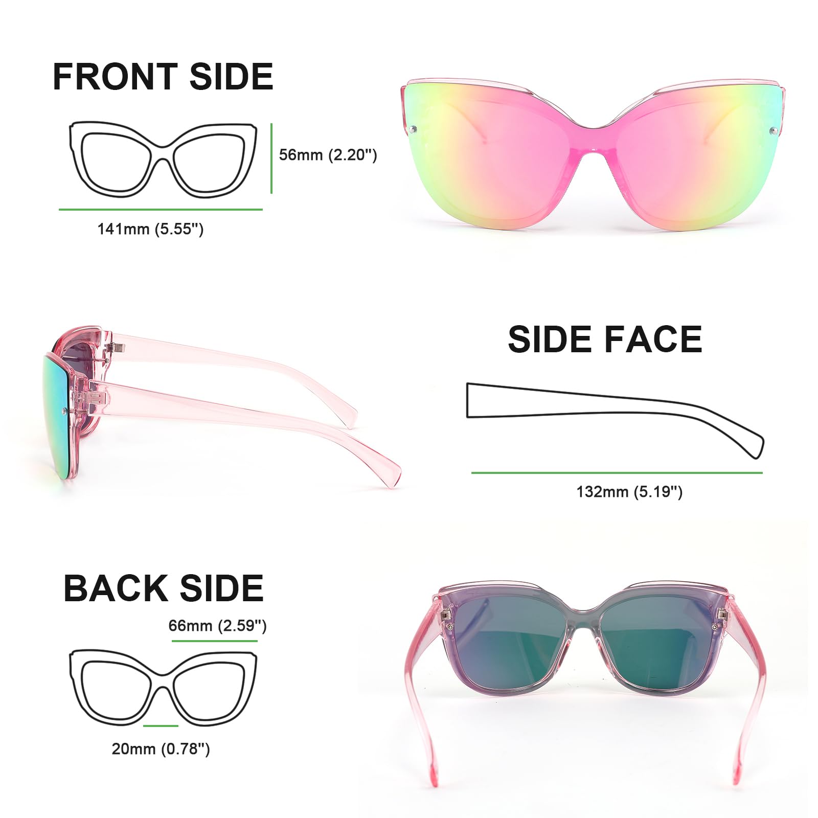 FEISEDY Polarized Cat Eye Sunglasses for Women & Men - Rimless Mirrored Oversized Retro Sunglasses B2796 | UV Protection, Fashion Accessory for Beach, Driving & Outdoor Activities