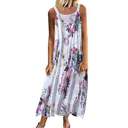 Vintage Sleeveless O-Neck Plus Size Bohemian Floral Print Maxi Dress for Women - Summer Beach Wedding Party & Casual Wear
