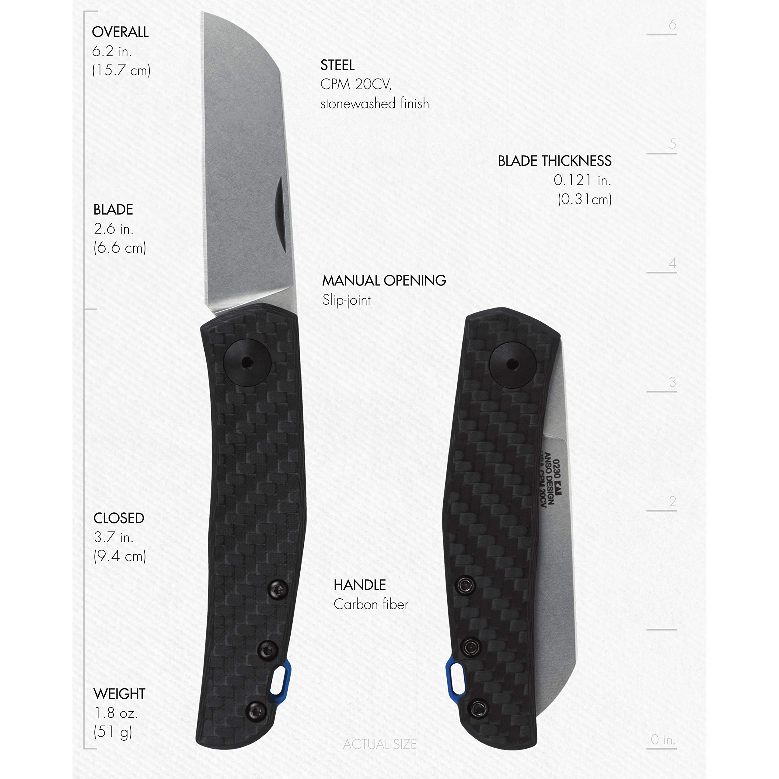Zero Tolerance 0230 Jens Anso Design Manual Opening Slip Joint Folding Knife - Black Carbon Fiber Blade - EDC, Outdoor, Camping, Survival & Everyday Carry Knife