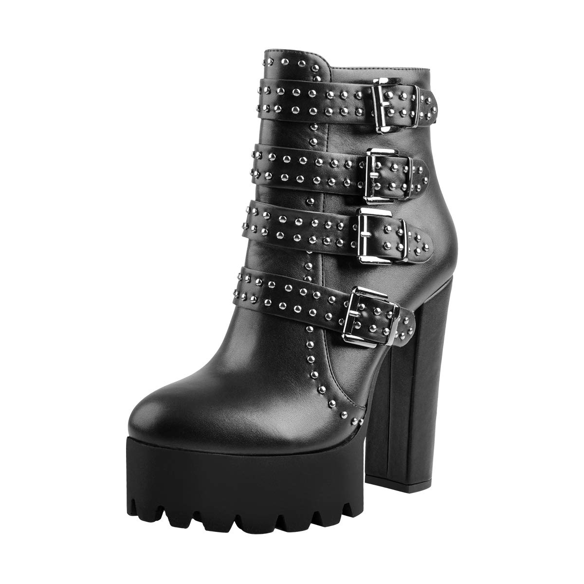 Only Maker Women's Kendra Chunky High Heel Ankle Combat Boots - Stylish & Comfortable Fashion Boots for Women | Perfect for Night Out, Party & Streetwear Outfits
