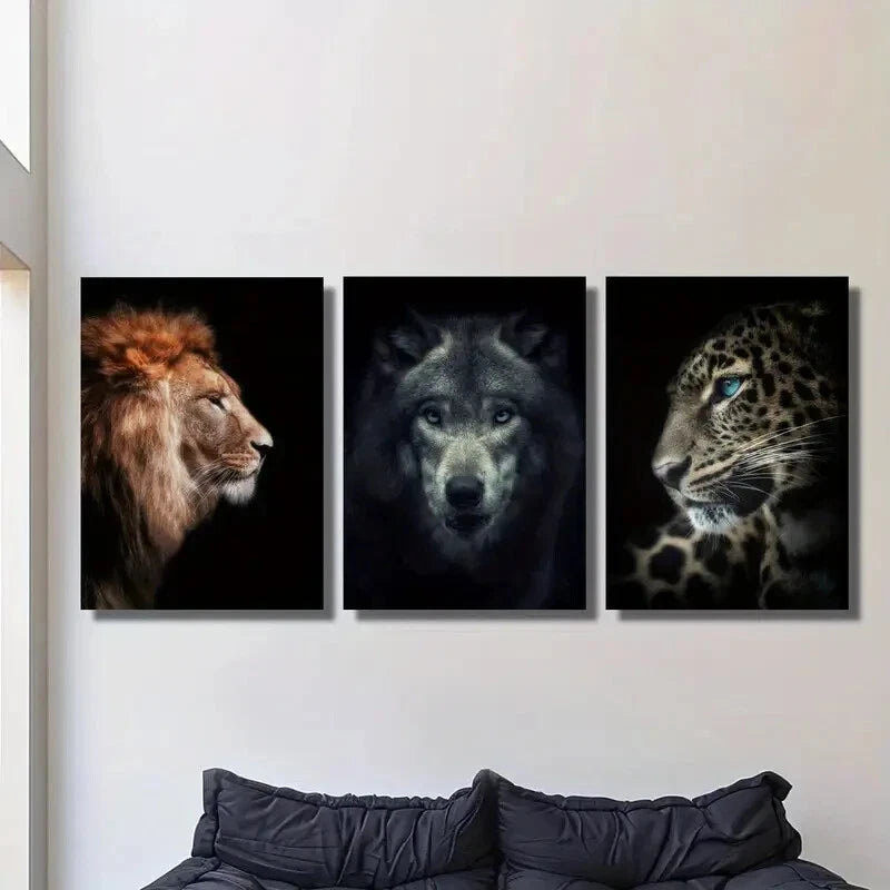 3pcs Wildlife Portrait Closeup Painting Metal Print - Ready to Hang Wall Art Decor for Living Room, Bedroom & Office
