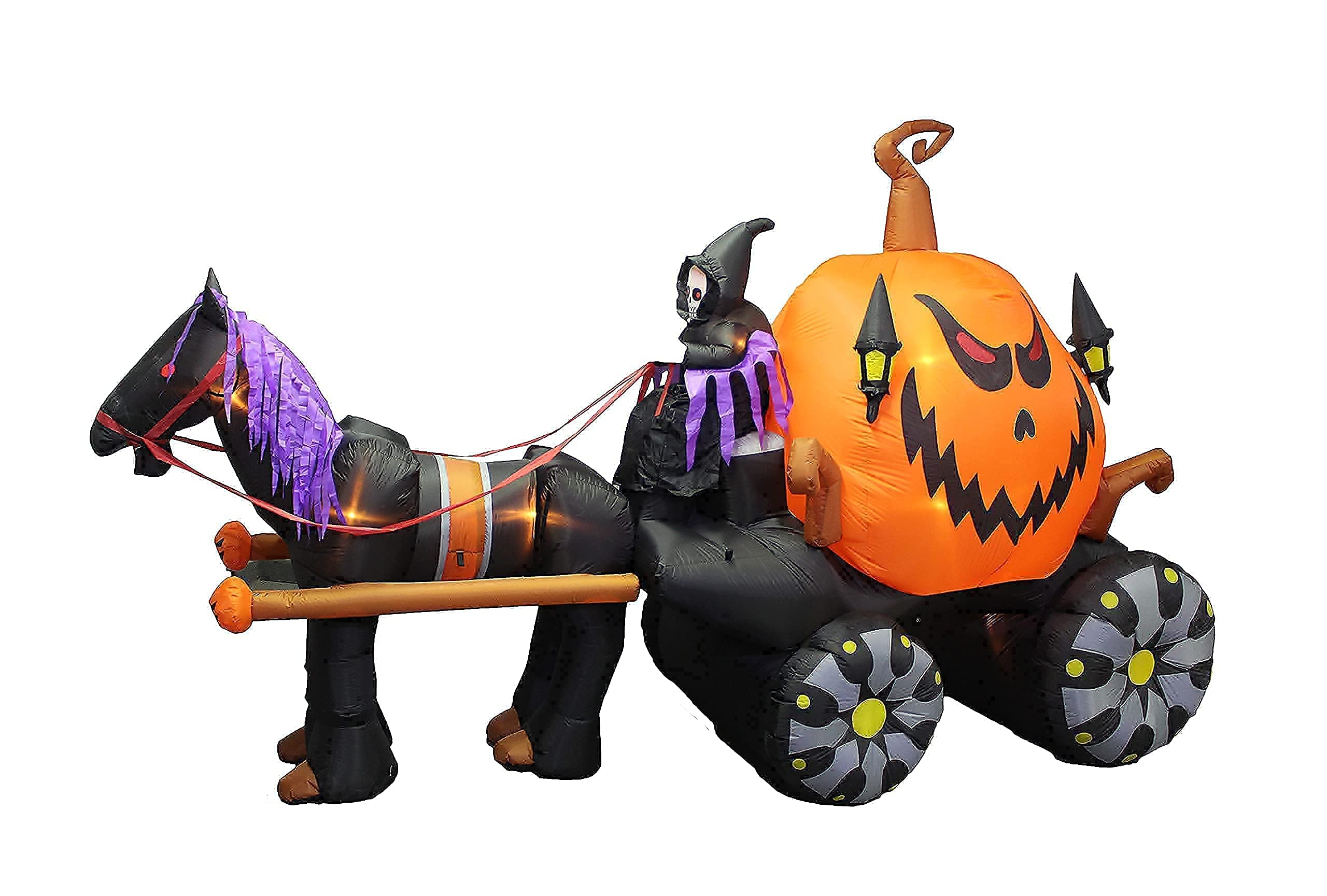 11.5ft Inflatable Grim Reaper Pumpkin Carriage & 8.5ft Haunted House Halloween Decorations Bundle - LED Light Up Outdoor/Indoor Party Decor for Yard, Porch, and Spooky Events