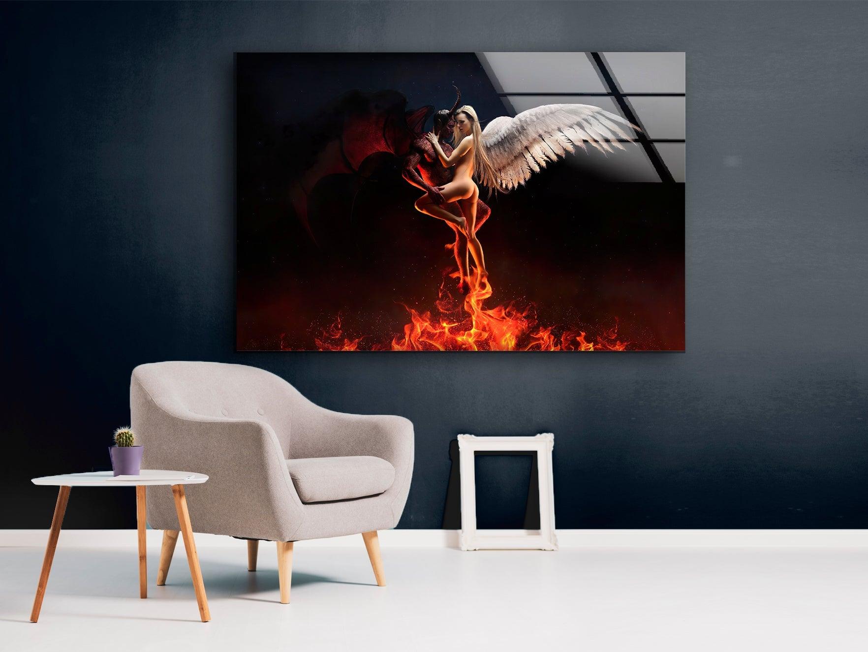 Angel and Devil Stained Glass Wall Art - Elegant Gothic Home Decor for Living Room, Bedroom, or Office