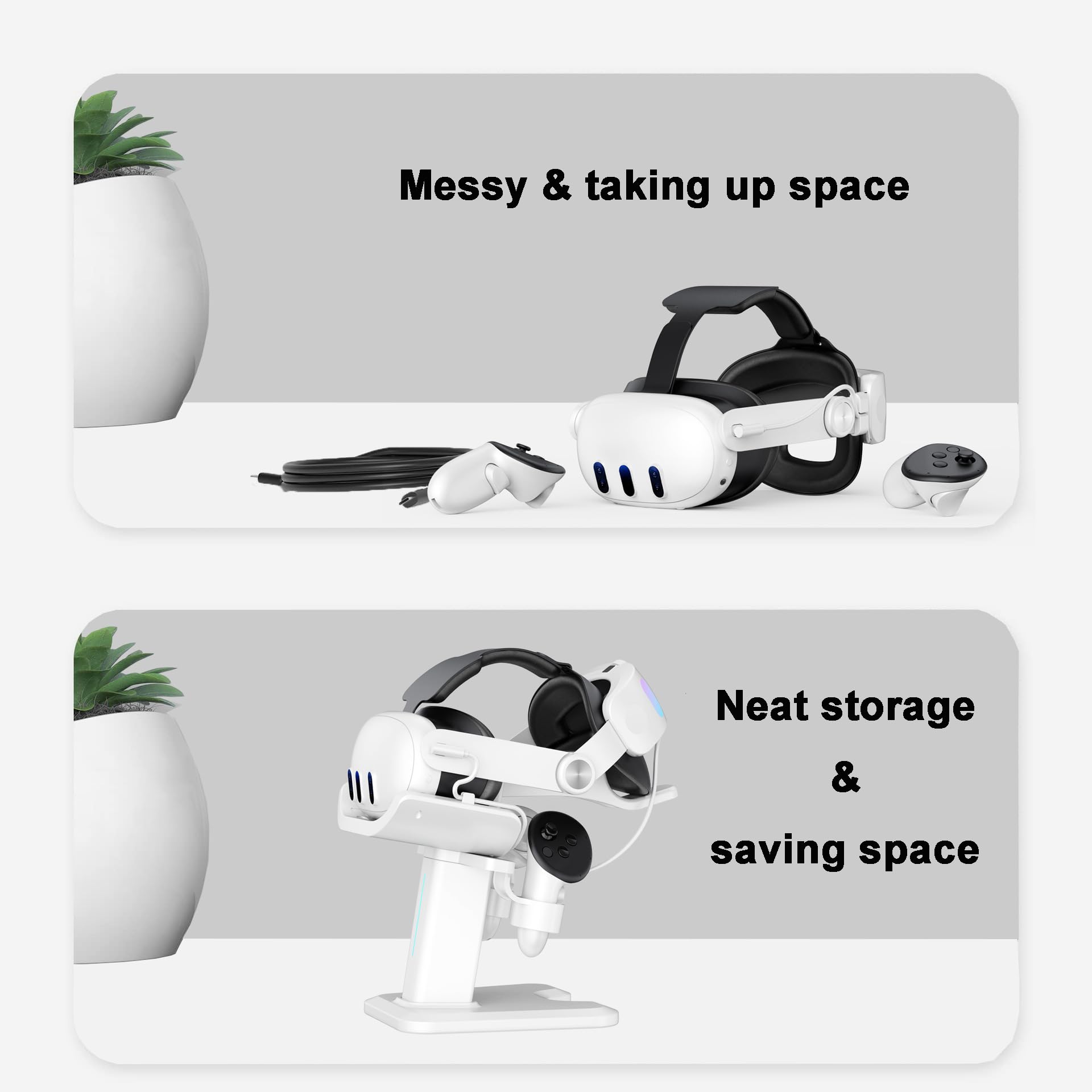 HUAYUWA VR Headset Stand for Meta Quest 3 - Charging Dock Station with Controller Holder, Tabletop Organizer for Quest 3 Accessories - Perfect for Gaming Setup & VR Accessory Storage