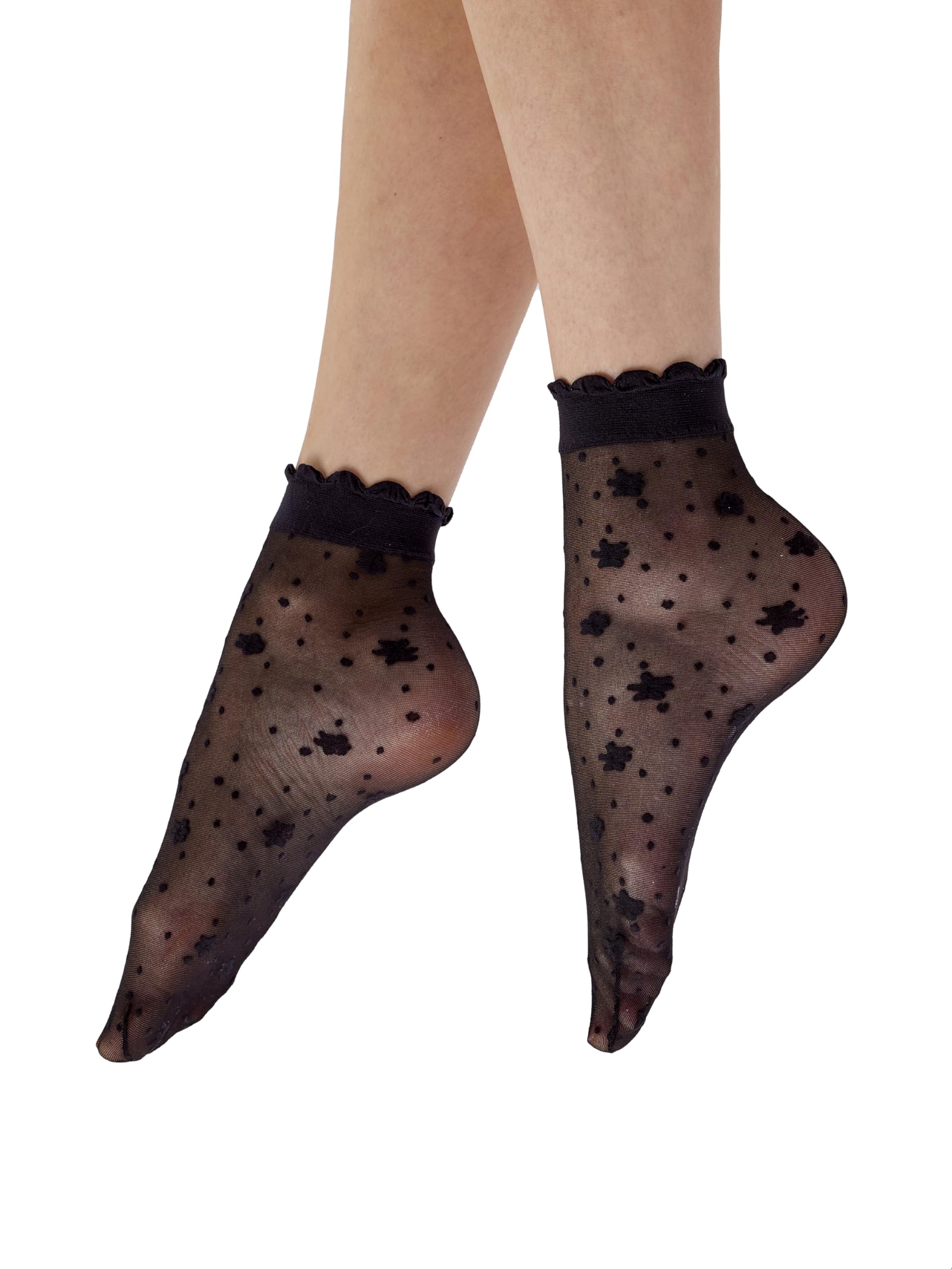 Women's Delicate Floral Sheer Socks - Breathable Ankle Socks for Fashion & Comfort, Black, One Size - Perfect for Office, Date Night & Casual Outfits