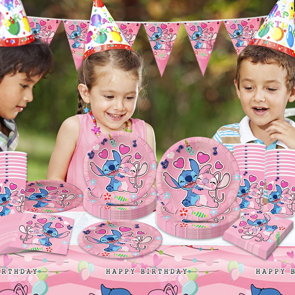 82-Piece Amycute Party Tableware Set for Girls - Includes Plates, Paper Tablecloth, Napkins & Cups - Perfect for Birthday Parties, Baby Showers & Special Celebrations