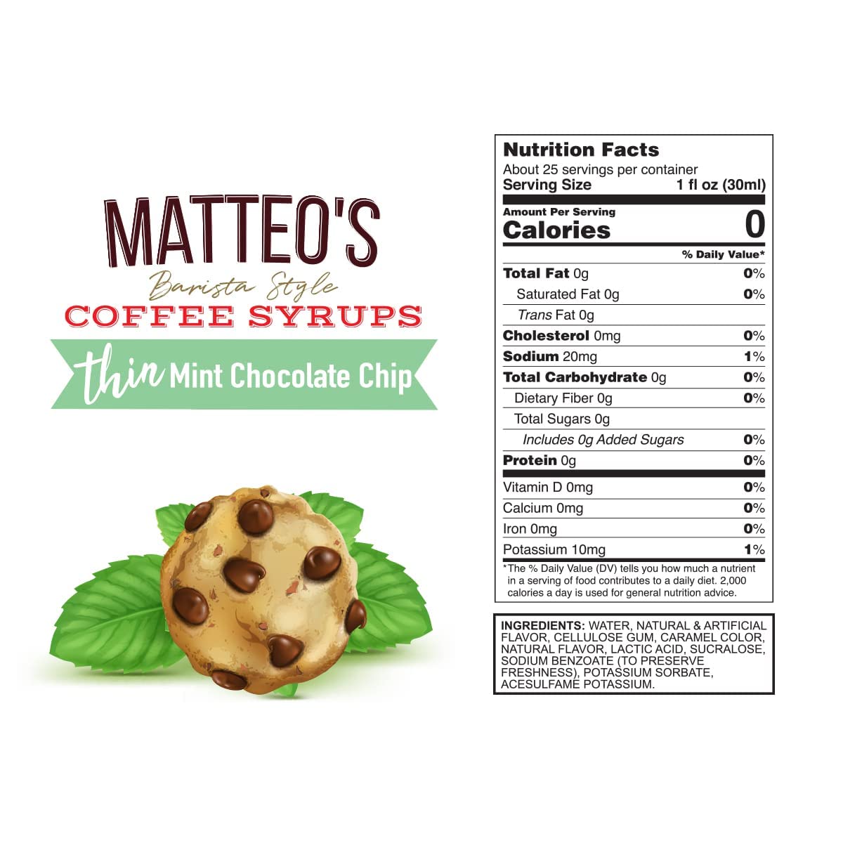 Sugar Free Coffee Flavoring Syrup - Mint Chocolate Chip, 0 Calorie 0 Sugar Coffee Syrup, Keto Friendly, 25.4 Fl Oz | Perfect for Iced Coffee, Lattes, Desserts & Low-Carb Baking