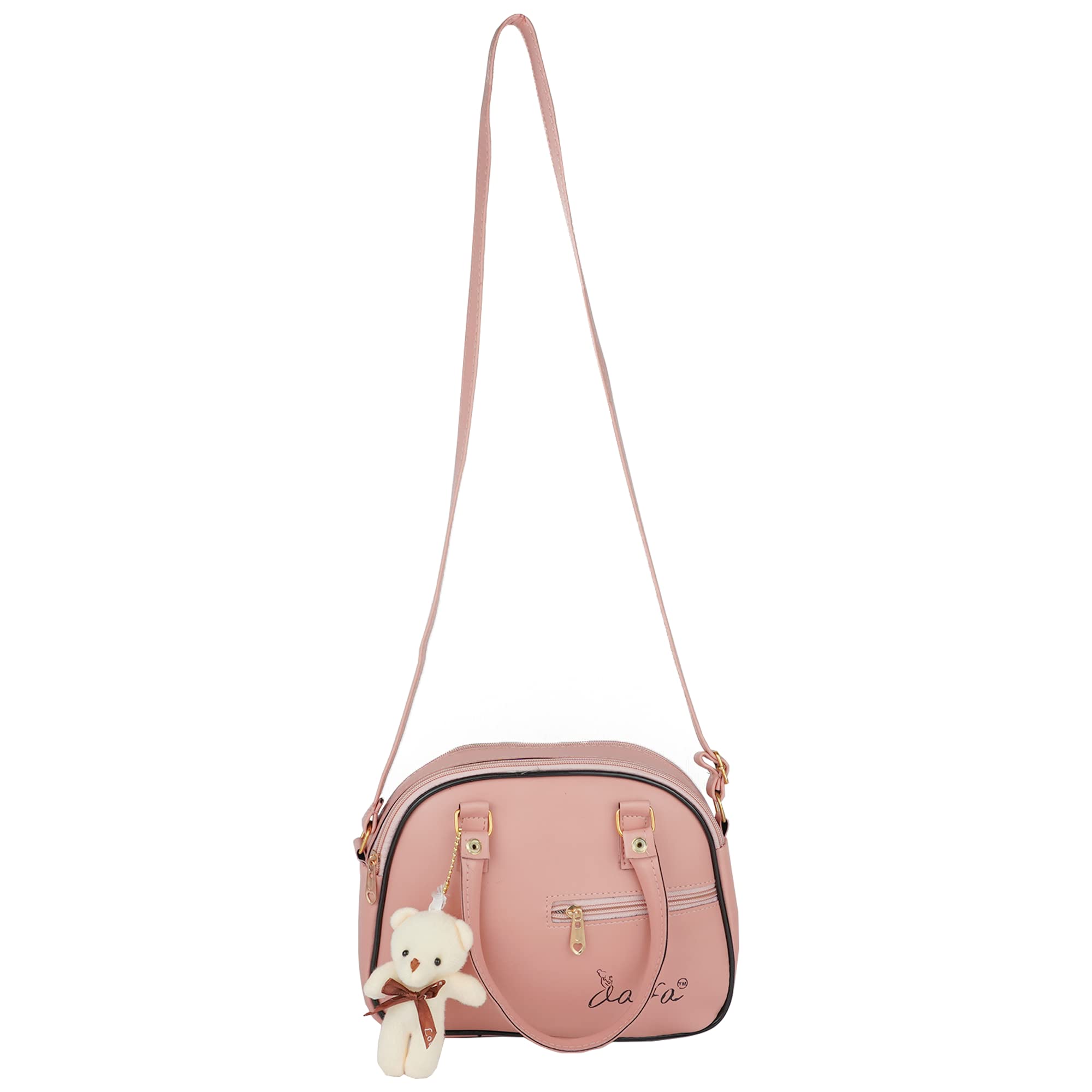 Stylish Women's PU Leather Sling Bag - Fashionable Crossbody Shoulder Purse with Teddy Keychain | Office Handbag for Ladies | Perfect for Work, Travel & Daily Use