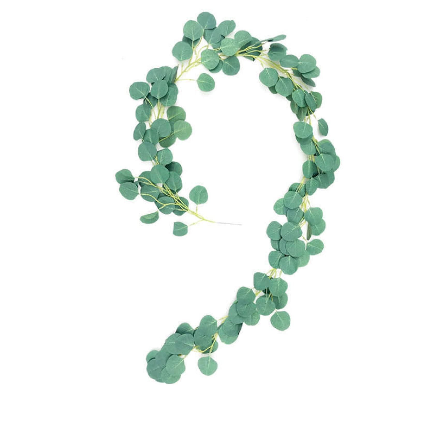 6.5 Ft Green Artificial Eucalyptus Vines - Faux Silver Dollar Eucalyptus Leaves with Red Autumn Accents for Wedding Wreaths, Home Decor, and Seasonal Displays