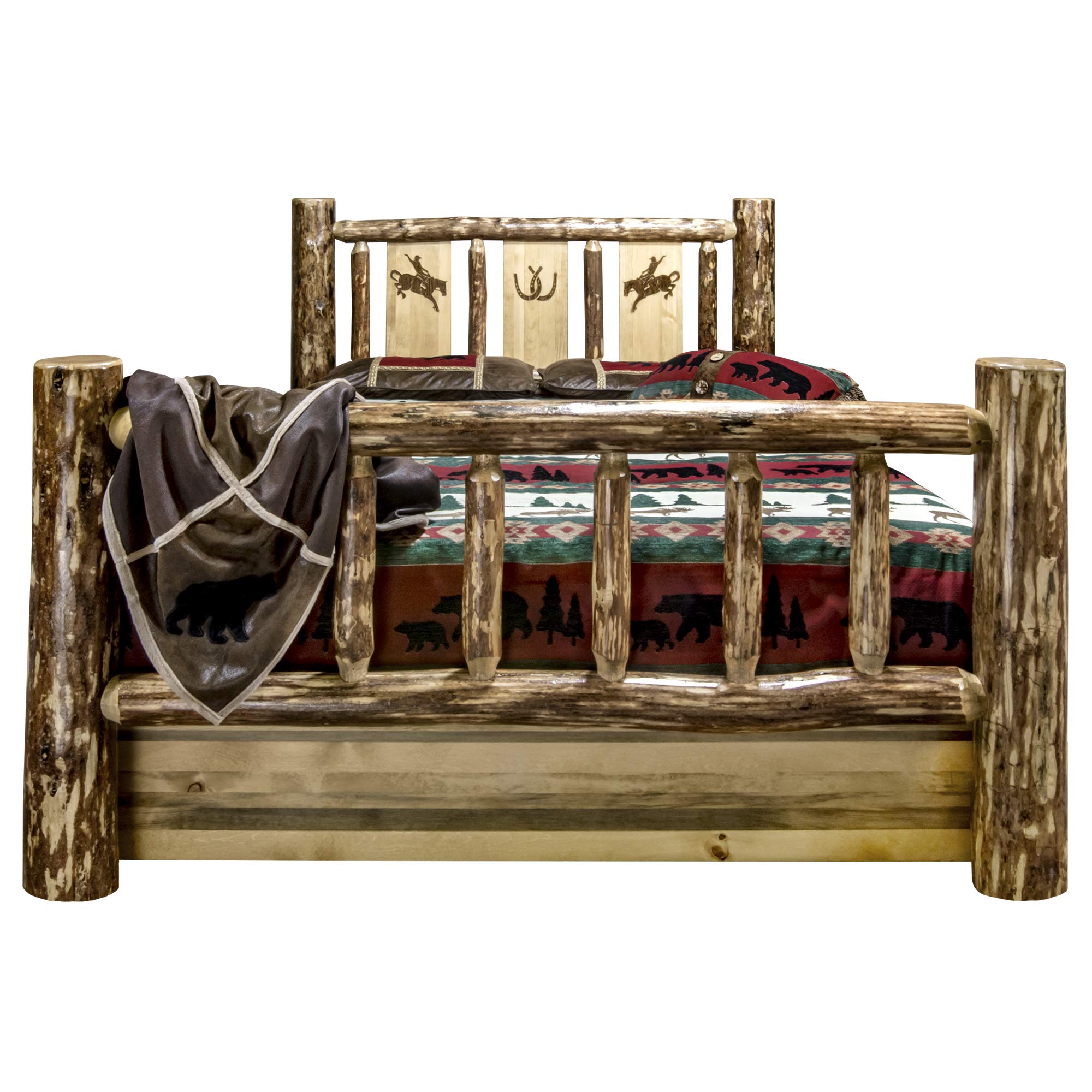 Montana Woodworks Twin Storage Bed with Laser Engraved Bronc Design - Rustic Wooden Platform Bed Frame with Underbed Drawers - Perfect for Kids Rooms, Guest Bedrooms & Small Space Storage Solutions