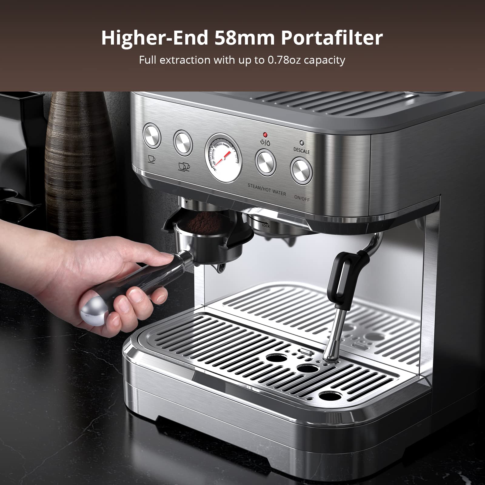 Acekool 15 Bar Espresso Coffee Machine with Milk Steamer & Frother - 77oz Stainless Steel Water Tank - Perfect for Latte, Cappuccino & Macchiato | Compact Espresso Maker for Home & Office Use