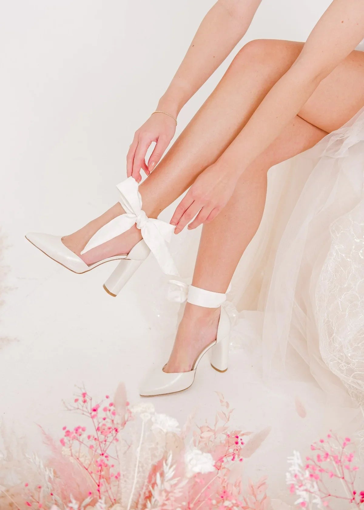 Leon Pearl Embellished Strap Pointed Toe Bridal Block Heel - Elegant Wedding Shoes for Bride, Bridesmaid & Formal Occasions