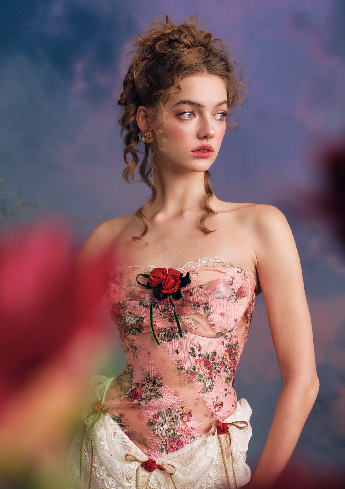 Elegant Rose Sous La Lune Corset Dress for Women | Vintage Inspired Lace Evening Gown | Perfect for Weddings, Date Nights & Special Occasions