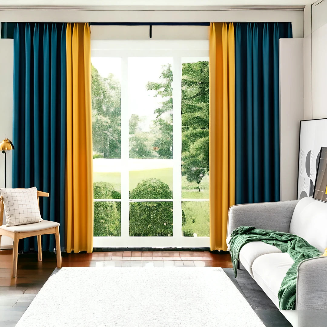 Naomi Color Blocking Blackout Curtains - Custom Room Darkening Window Drapes for Bedroom & Living Room | Noise Reducing & Light Blocking for Better Sleep