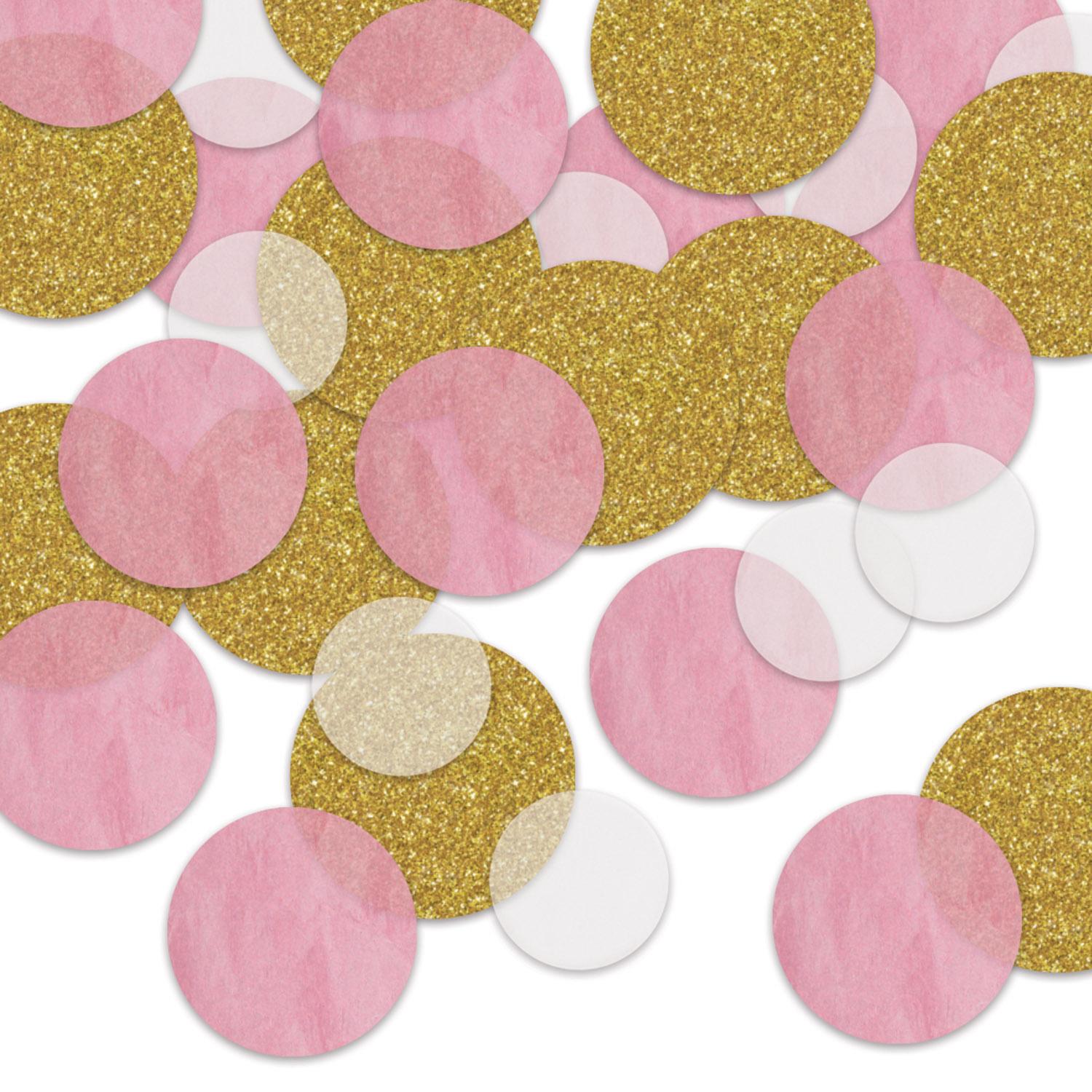 12 Pack Beistle Dot Deluxe Sparkle Party Confetti - Gold, Pink & White Mix (0.5 Oz per Pack) for Birthday Celebrations, Weddings & Special Events