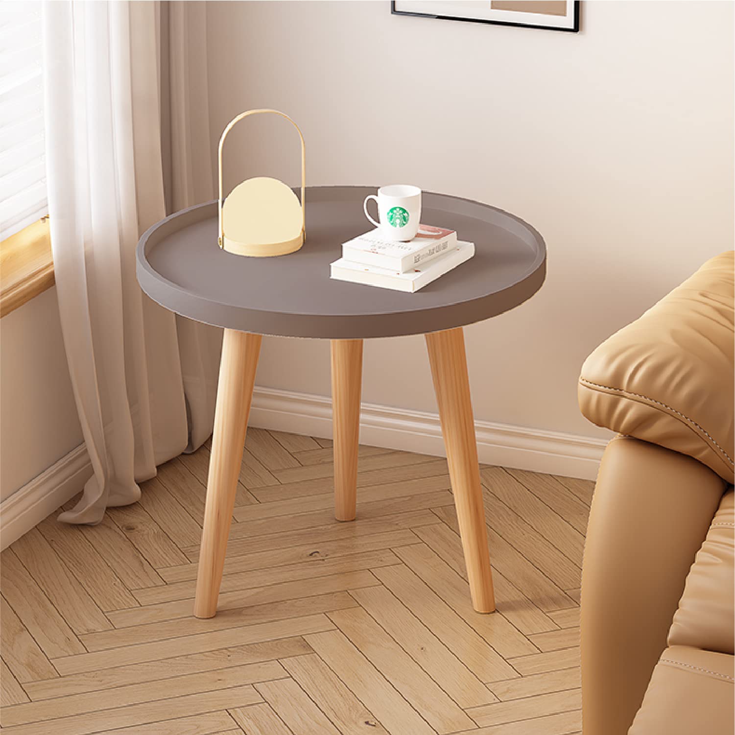 N&V 20 Inch Modern Minimalist Side Table - Grey End Table for Living Room, Bedroom & Office - Sturdy Coffee Table with Storage Shelf - Perfect for Small Spaces, Nightstand or Sofa Side Table