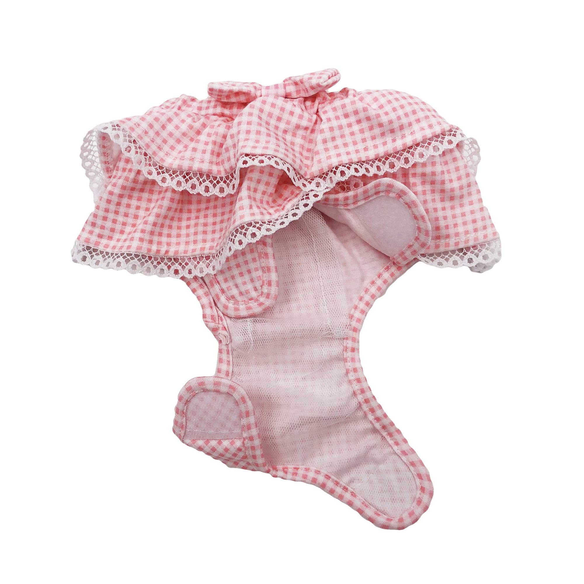 Dog Diaper Skirt for Female Pets - Cotton Sanitary Pant with Ruffles Dress - Small & Medium (Pink, Waist 8