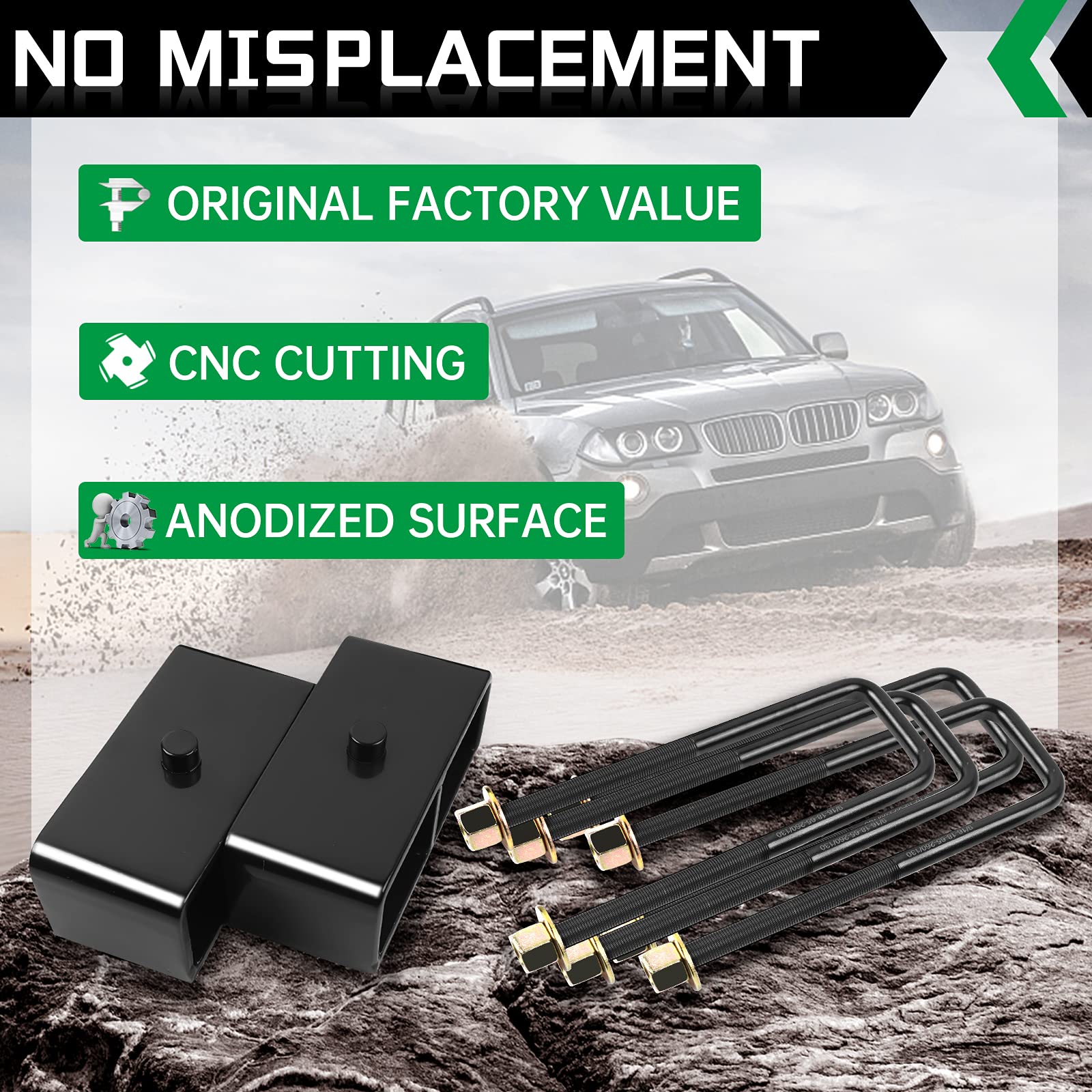 AUTOPTIM 2 Inch Rear Leveling Lift Block Kit for 2007-2021 Chevy Silverado 1500 & 2007-2019 GMC Sierra 1500 - Square Leaf Spring Axle U-Bolt Set - Perfect for Off-Roading, Truck Leveling & Enhanced Suspension Performance