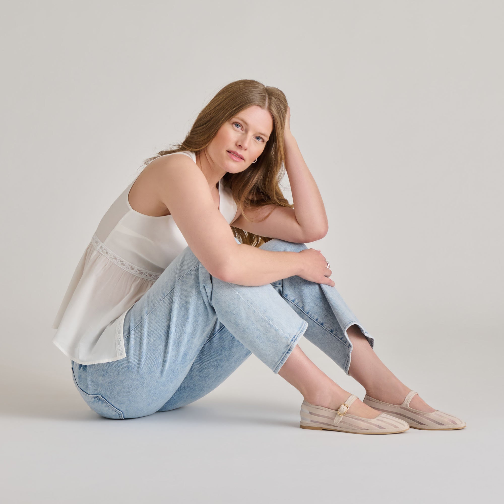 TAMEKA Women's Ballet Flats - Bone Stripe Mesh Slip-On Shoes for Comfort & Style | Perfect for Work, Casual Wear & Travel
