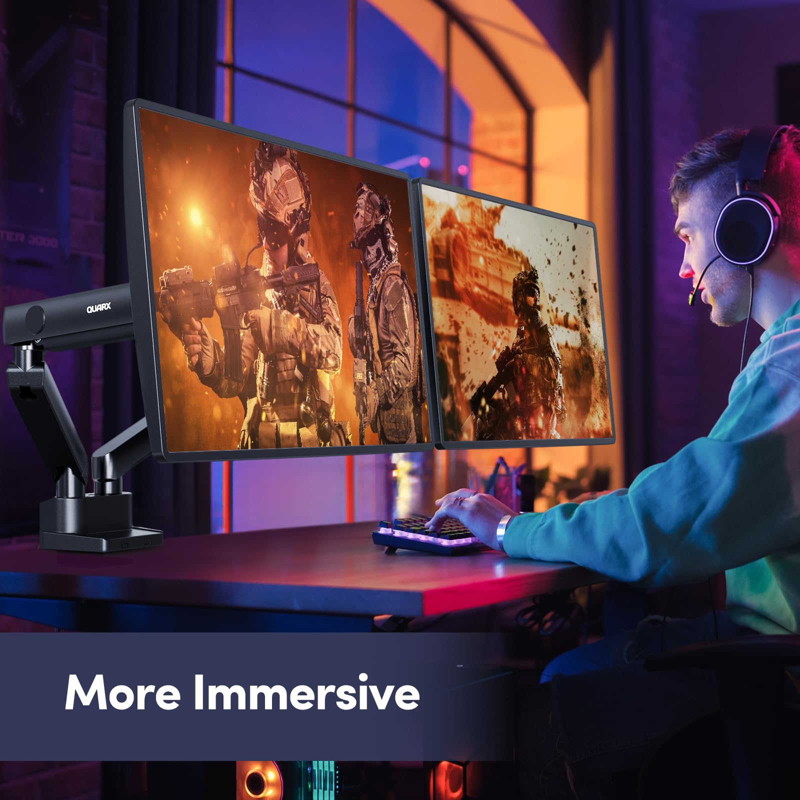Heavy Duty Dual Monitor Stand for 17-35 Inch Ultrawide Screens - Adjustable Height VESA Mount Desk Clamp for Gaming & Office (4.4-26.4 lbs Capacity, Black) - Perfect for Multi-Tasking, Streaming & Workspace Setup