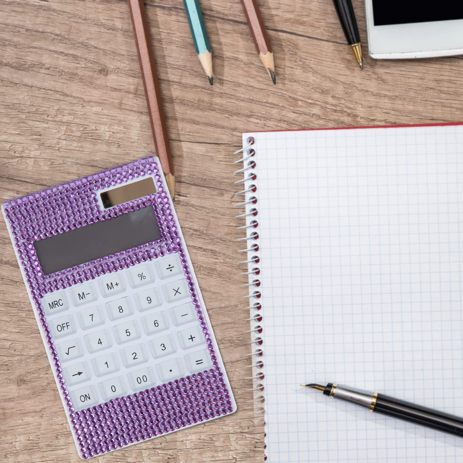 Stylish Crystal-Embellished Office Calculator - Purple Desktop Accessory for Work, School & Home - Perfect for Accounting, Budgeting & Math Tasks