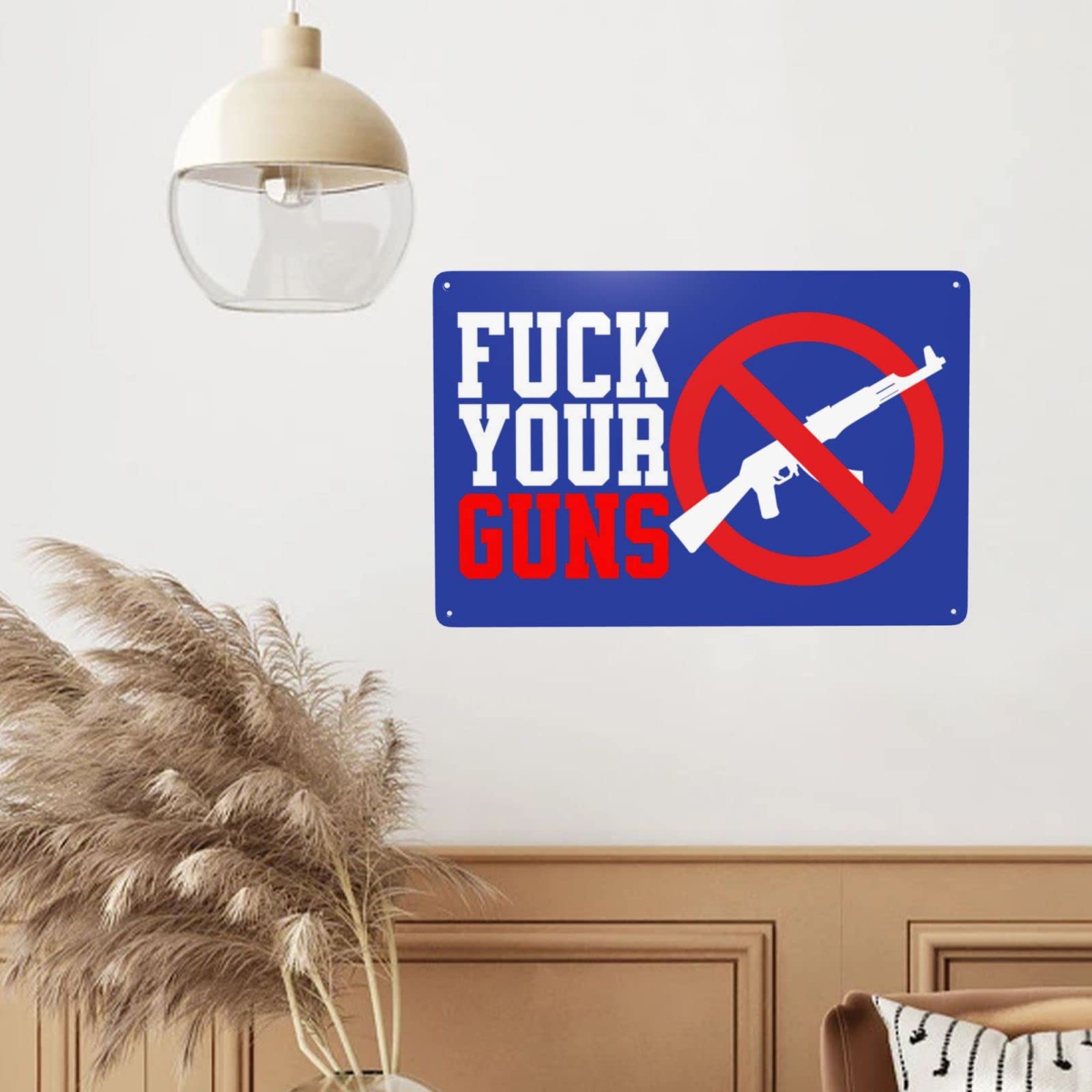Vintage Funny Metal Tin Sign - 8x12 Inch 'No Guns Allowed' Wall Art Poster for Backyard, Garage & Man Cave Decor - Rustic Prohibited Gun Sign for Home & Office