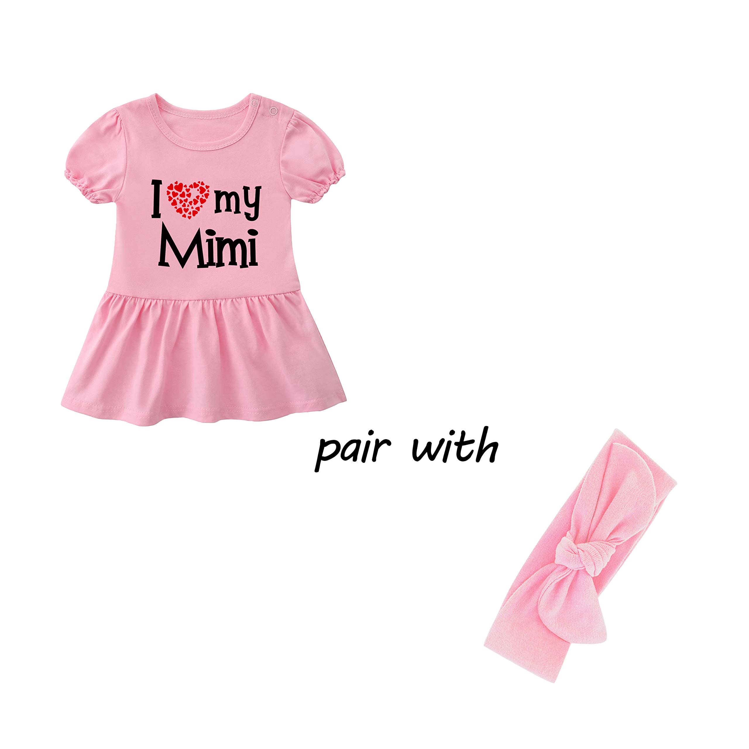 YSCULBUTOL Baby Girl Dress Set - Cute I Love My Mimi Outfit with Headband for Newborn & Toddler | Sister Matching Skirt & Dress for Special Occasions & Family Photos