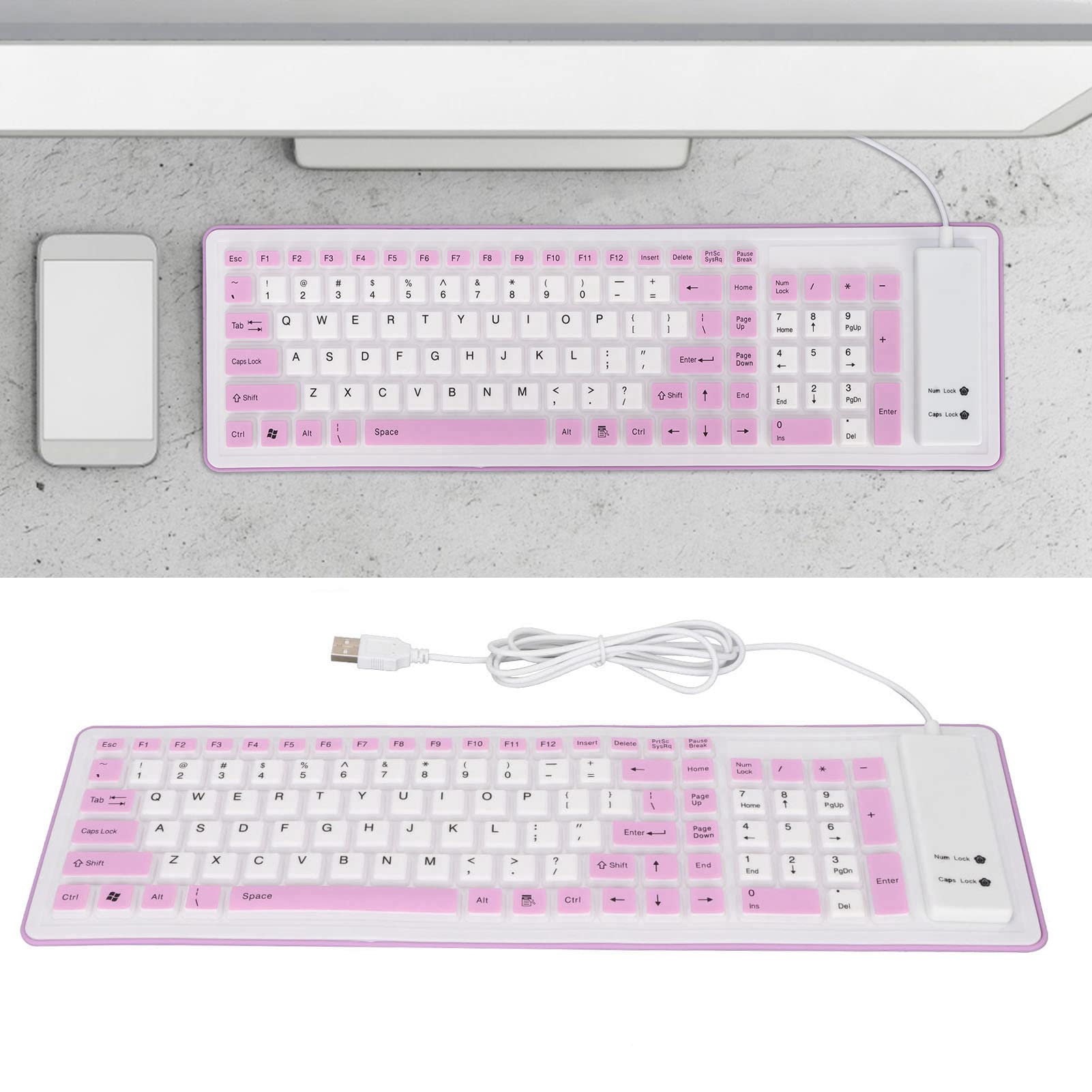 103-Key Foldable Silicone Keyboard - Wired USB Silent Soft Touch Waterproof Rollup Keyboard for PC & Laptop - Perfect for Office, Travel, and Home Use