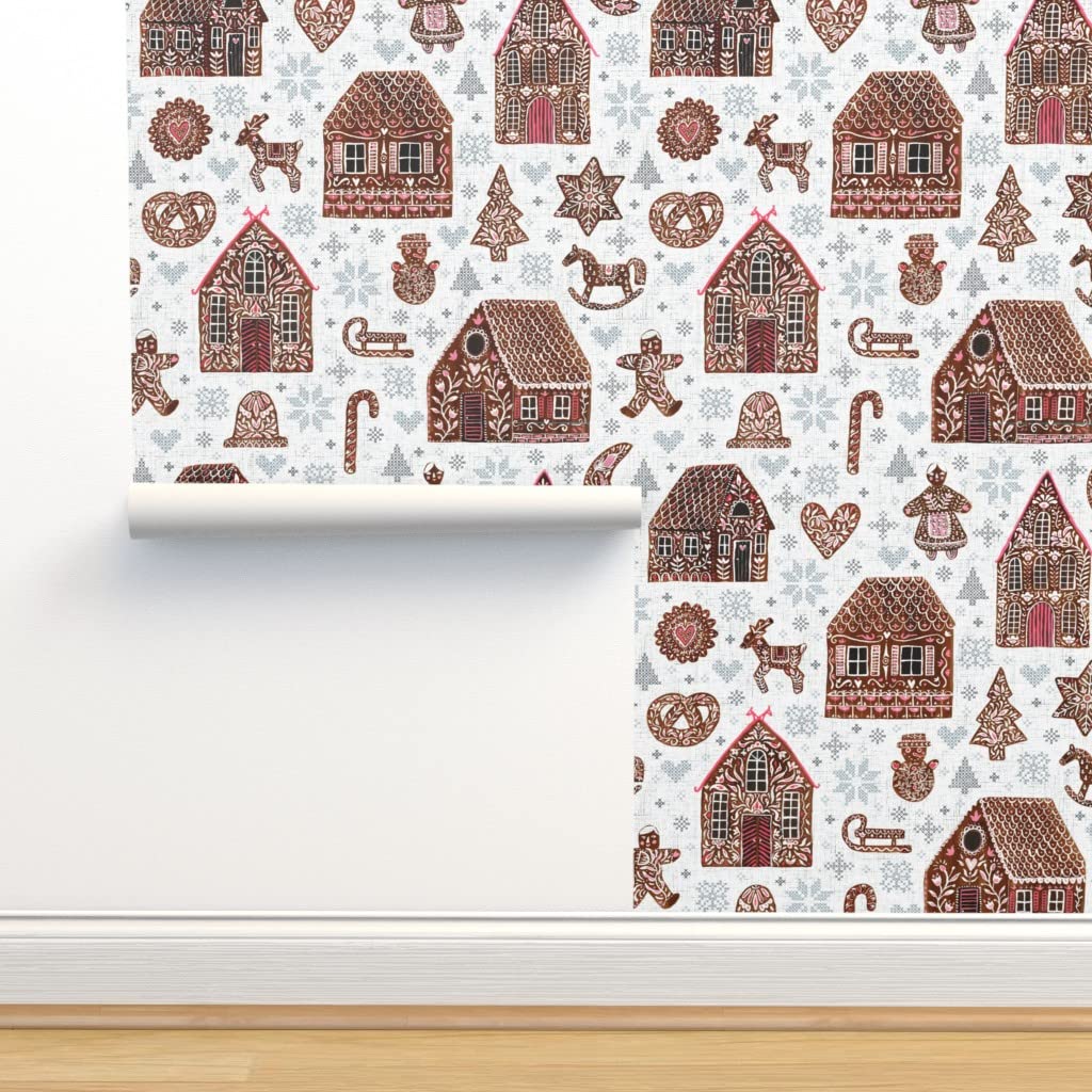 Premium Commercial Grade Christmas Wallpaper - 27ft x 2ft Swedish Gingerbread Cross Holiday House Cookies Design | Traditional Xmas Decor for Living Room, Bedroom & Kitchen