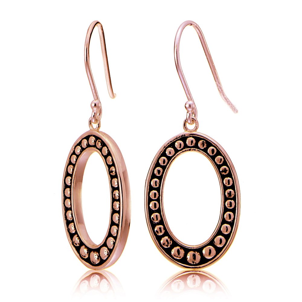 Oxidized Sterling Silver Oval Pressed Beads Dangle Earrings for Women - Perfect for Parties, Weddings & Everyday Wear