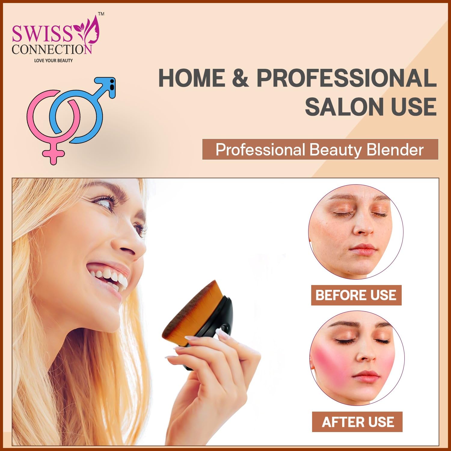 Premium Kabuki Brush for Liquid & Powder Foundation - Blending Face Makeup with Hexagon Design, Includes Case