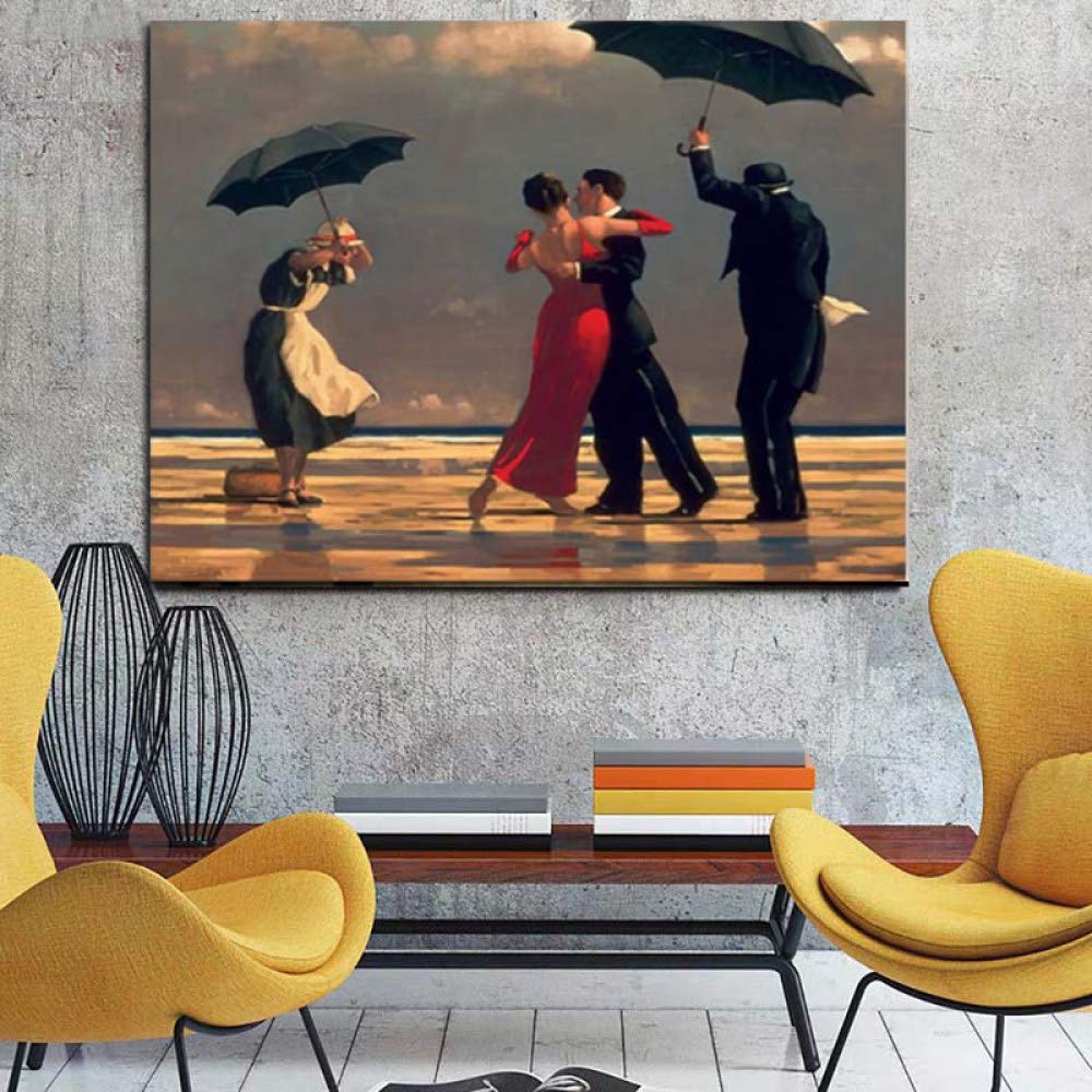 WUCHONGSHUAI Modern Canvas Wall Art - Couples Dancing in The Rain Painting, 40x50cm Home Decor for Living Room, Bedroom & Office | Waterproof & Fade-Resistant Prints