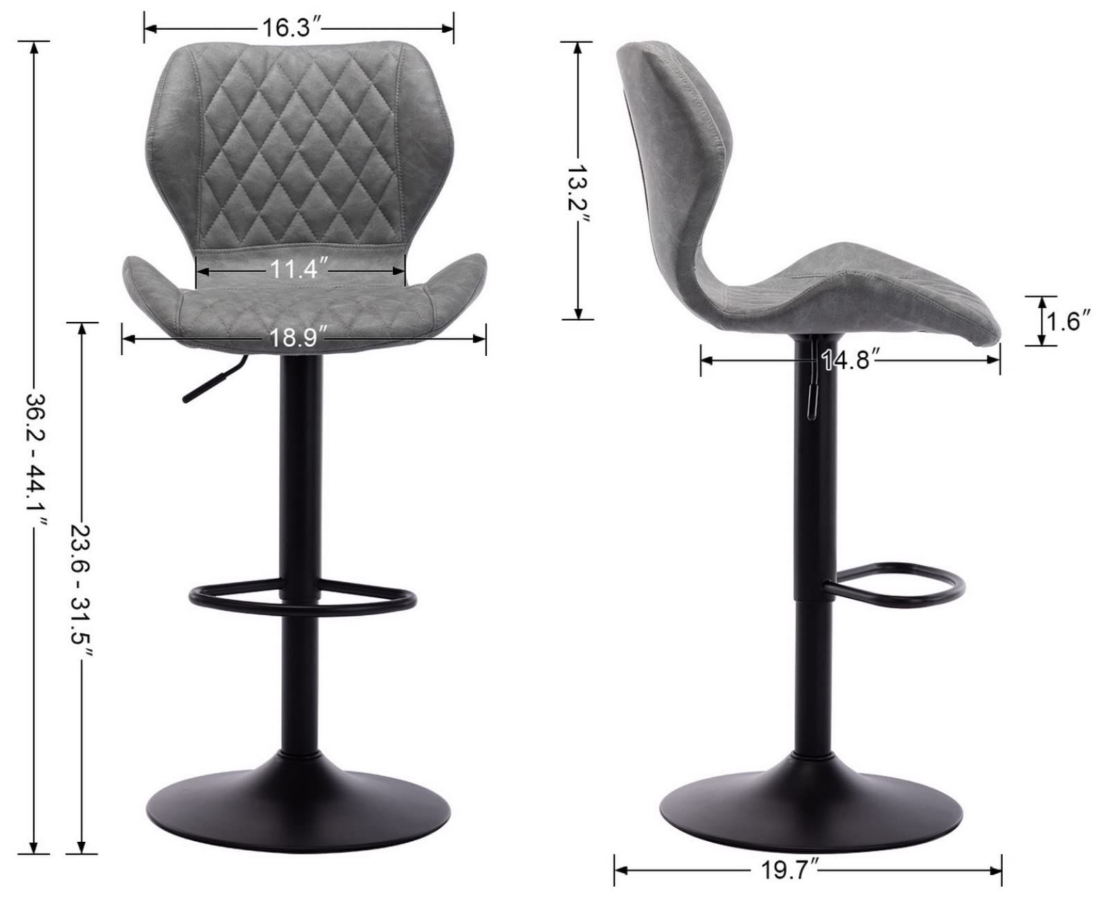 EALSON 4-Piece Adjustable Swivel Bar Stool Set - Modern Faux Leather Counter Height Barstools with Back for Kitchen Island, Bistro, Pub & Dining Room - Grey - Perfect for Entertaining & Casual Dining