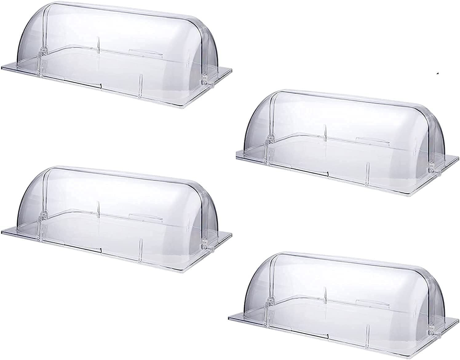 KAMWD 4 Pack Clear Roll Top Chafing Dish Covers - Full Size Plastic Bakery Display Lids for Pastry, Cake, Snacks & Desserts | Waterproof & Dustproof | Perfect for Bakeries, Cafés, Catering & Buffet Displays