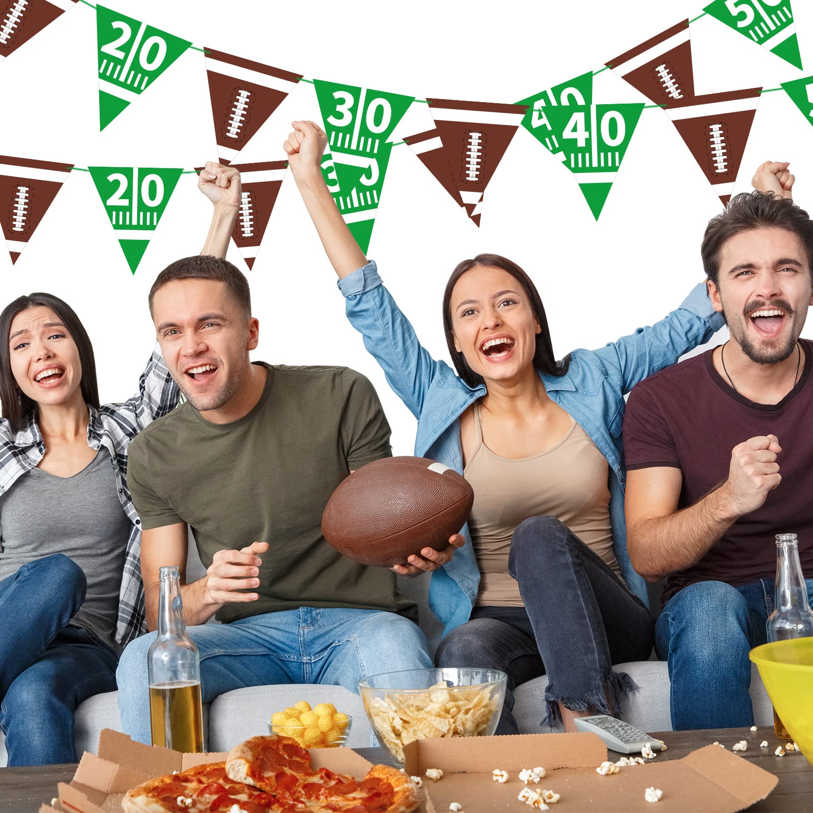 American Football Party Decorations - Triangle Pennant Bunting Flags for Birthday, Tailgate & Game Day Decor | Football Theme Party Supplies