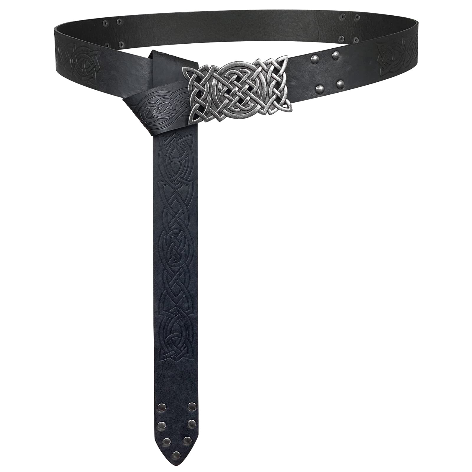 Viking Embossed Buckle Belt - Medieval Faux Leather Knight Belt for LARP, Cosplay & Halloween - Norse Warrior Costume Accessory for Renaissance Fairs & Historical Reenactments