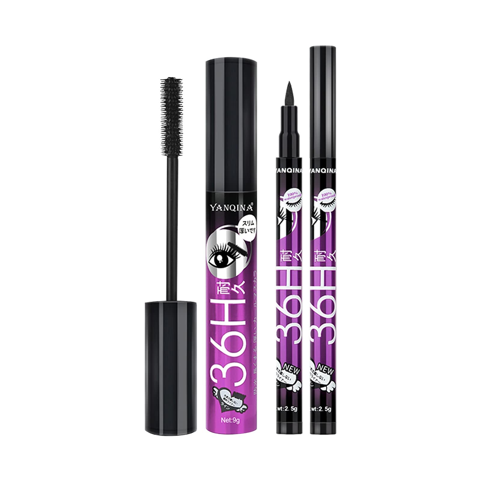 Deepclaoto 4D Silk Fiber Lash Mascara & Eyeliner Set - Smudge Proof, Waterproof, Volumizing & Lengthening (10ml) - Perfect for Daytime Wear, Night Out Makeup & Special Occasions