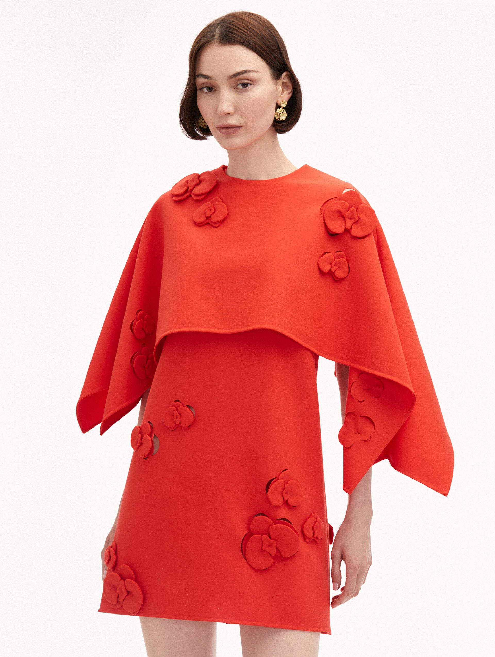 Elegant Orchid Capelet Mini Dress for Women - Floral Lace Cocktail Party Dress for Evening Events, Weddings & Special Occasions