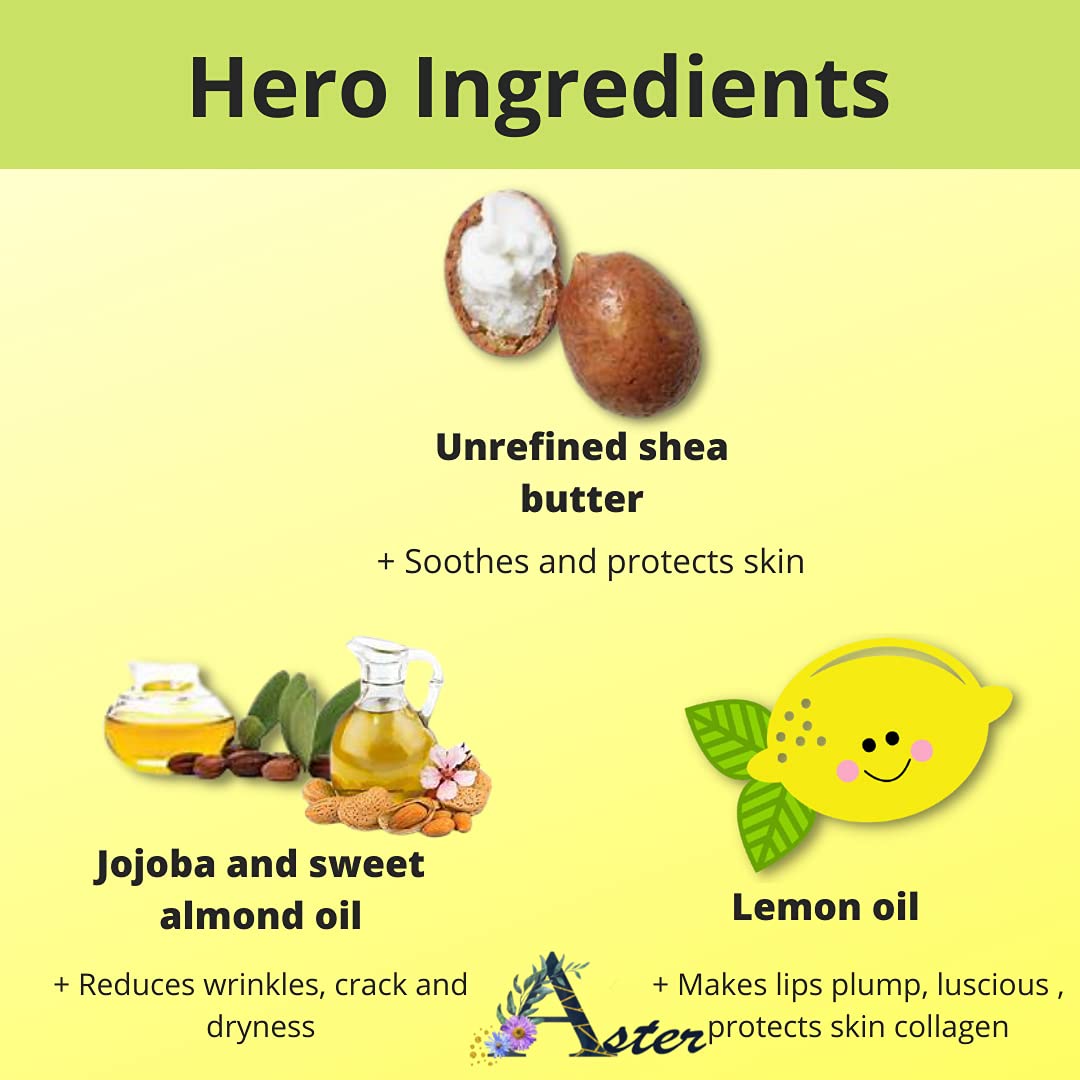 Aster Lemon & Shea Lip Scrub - Natural Exfoliating Lip Treatment for Dark Lips, 20g | Lightens & Softens Lips | Paraben & Sulfate Free | Perfect for Pre-Lipstick Prep & Night Care Routine