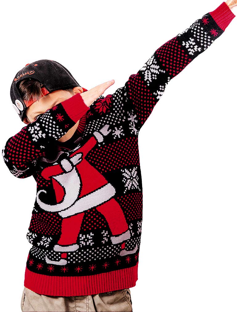Tstars Funny Santa Claus Ugly Christmas Sweater for Boys - Festive Holiday Pullover for Kids & Youth (Medium Size) - Perfect for Christmas Parties, Family Gatherings & Ugly Sweater Contests