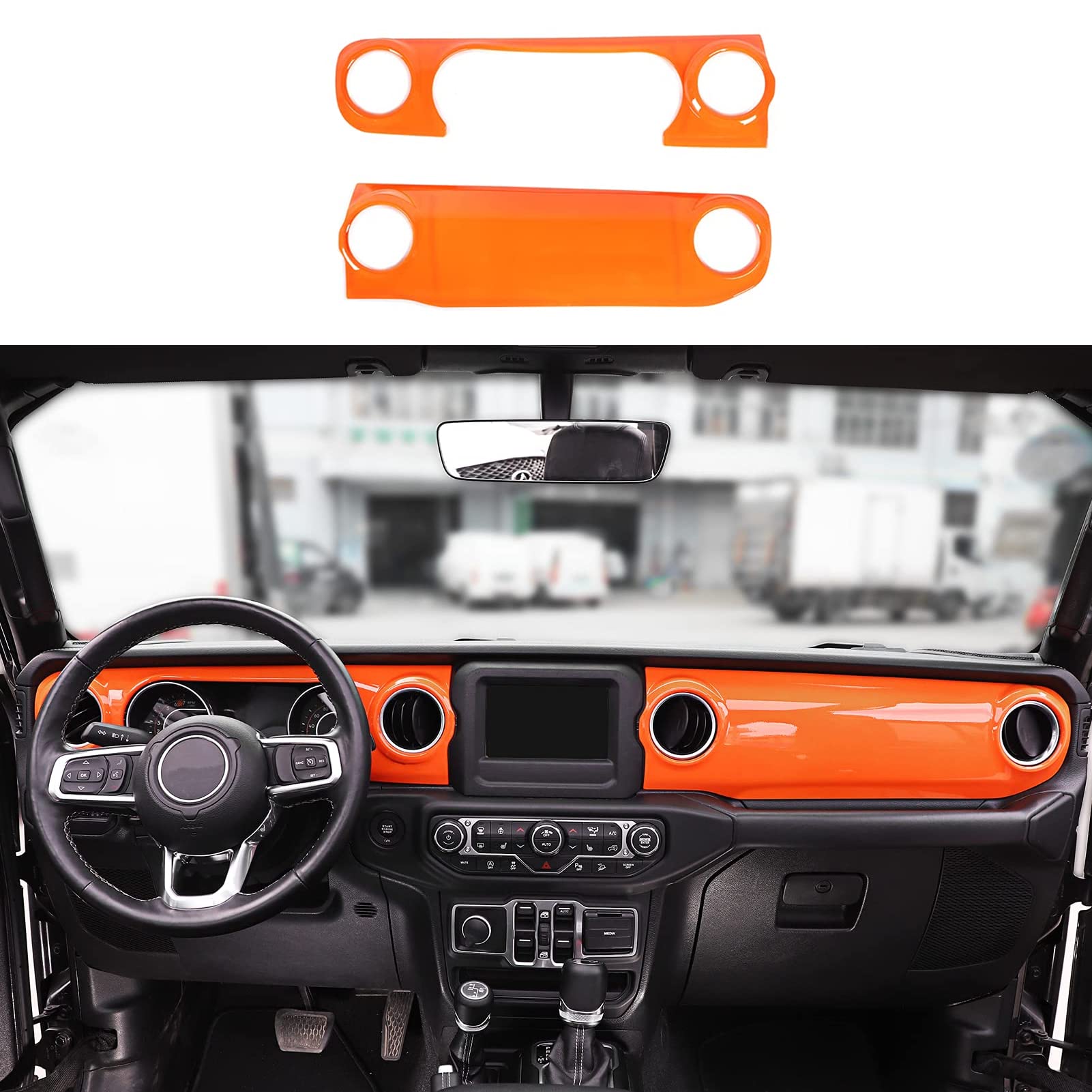 ABS Dashboard Decorative Cover & Center Console Trim Panel for 2018-2021 Jeep Wrangler JL/JLU & Gladiator JT - Orange Accent Interior Upgrade for Off-Road & Daily Driving