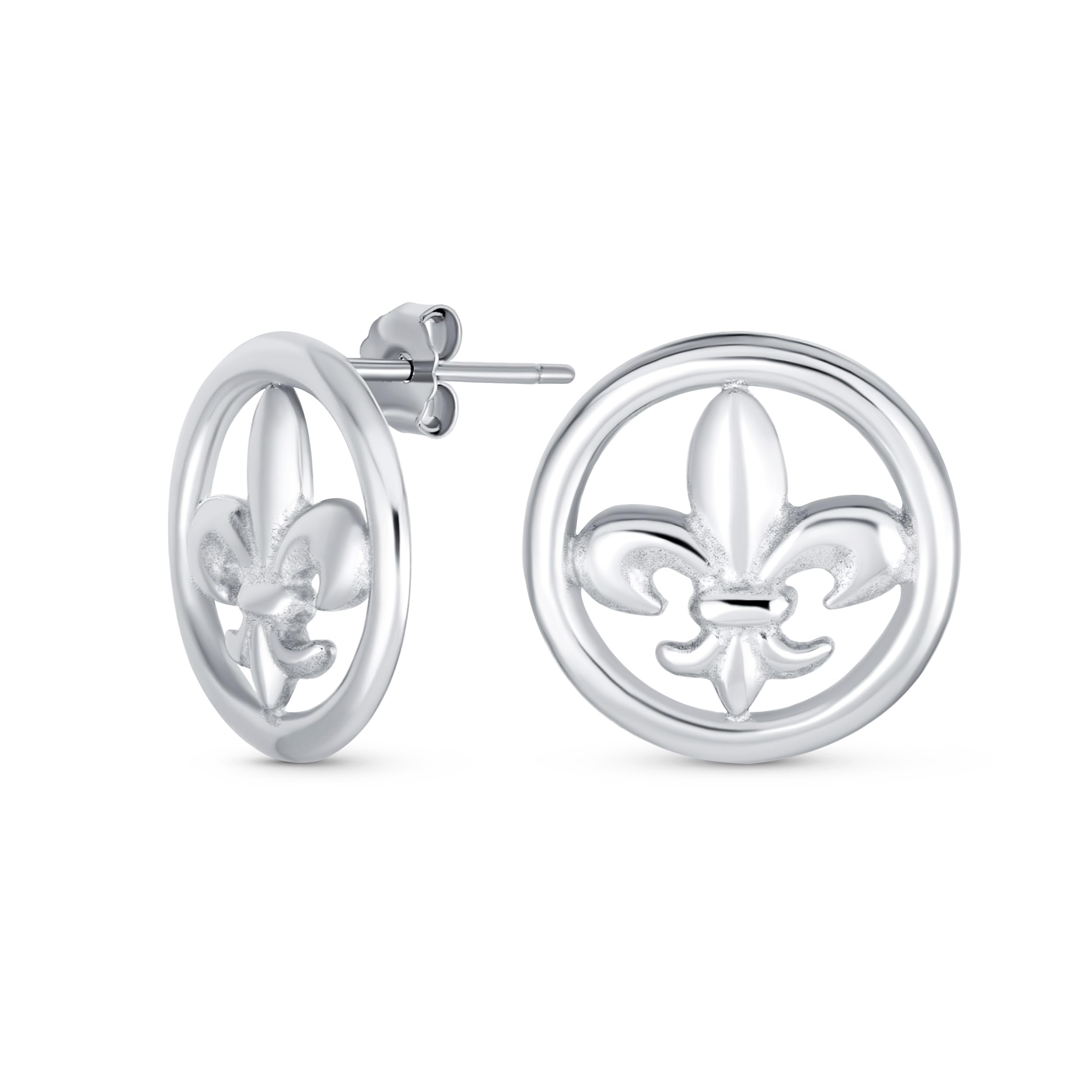 Unisex Fleur De Lis Stud Earrings - .925 Sterling Silver with CZ Accent | Lightweight Lily Flower Symbol Jewelry for Women, Men & Teens | Perfect for Gifts, Weddings & Everyday Wear