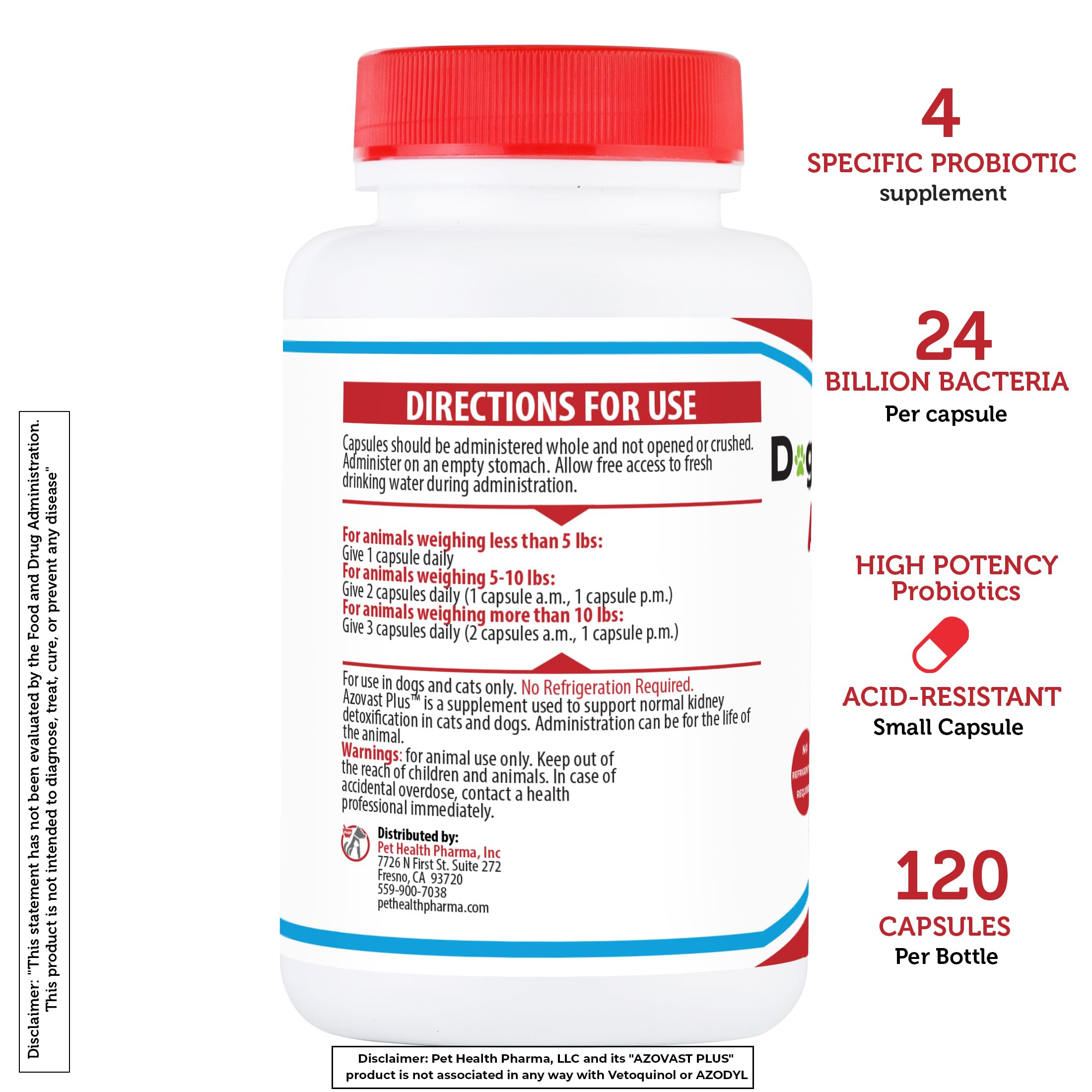 Azovast Plus Kidney Health Supplement for Dogs & Cats - 720 Capsules - Supports Kidney Function & Manages Renal Toxins - No Refrigeration Needed - Made in USA | Ideal for Senior Pets & Pets with Kidney Issues