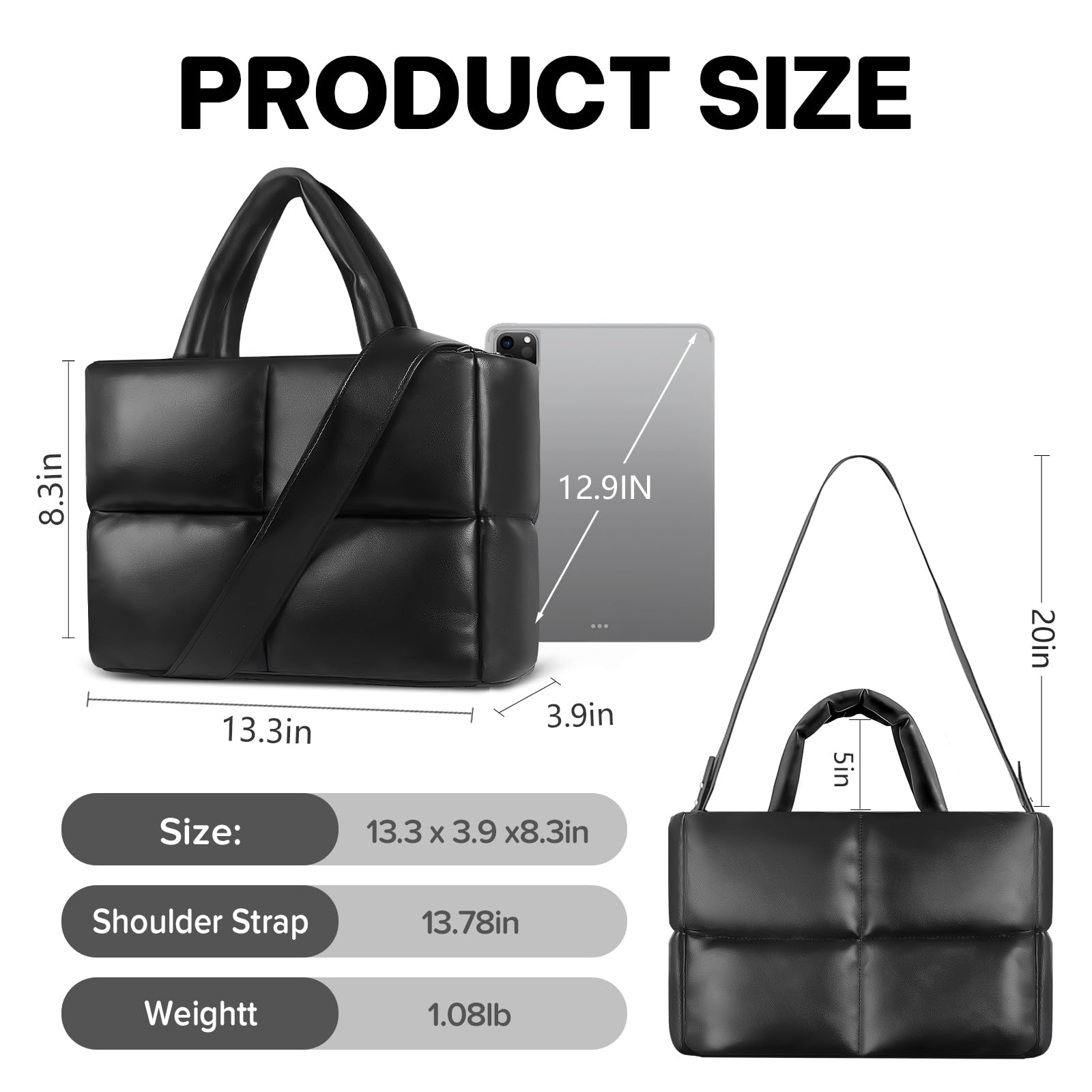 Quilted Puffer Tote Bag for Women - Soft Padded Cotton Leather Crossbody Shoulder Handbag with Zipper | Perfect for Work, Travel & Everyday Use