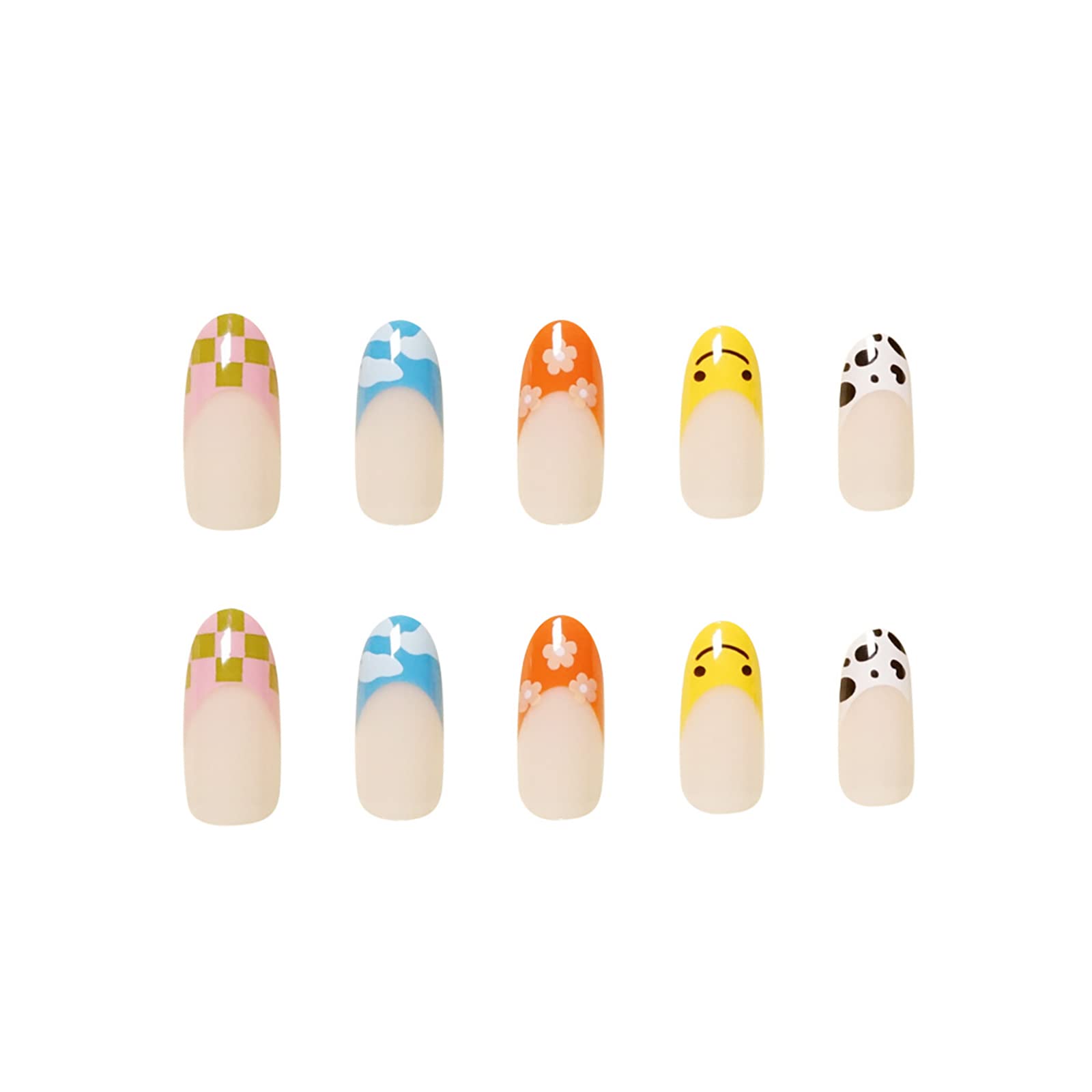24 Pcs Almond Press on Nails Medium - Sunjasmine Fake Nails with Glue - Glossy Acrylic False Nails for Women & Girls - Perfect for Parties, Weddings, and Daily Wear