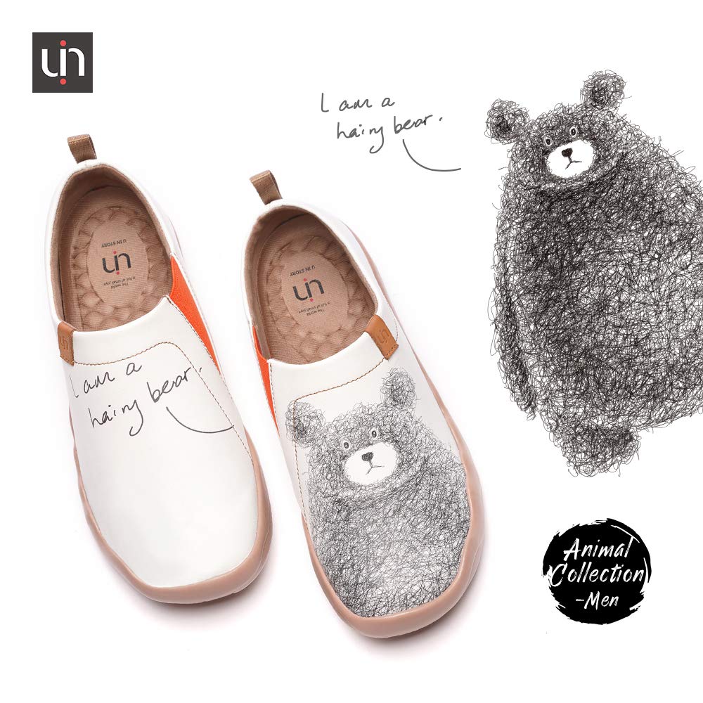 UIN Women's Men's Slip On Sneakers - Cute Bear Print Casual Walking Shoes - Microfiber Leather Comfortable Street Travel Shoes - Perfect for Daily Wear, Shopping & Travel (Size 45)