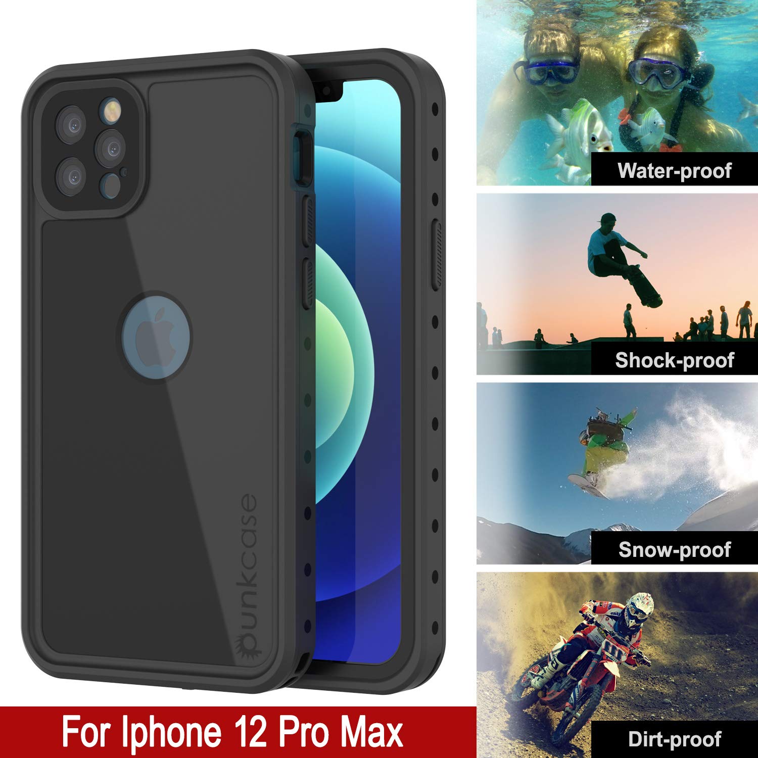 Punkcase Waterproof iPhone 12 Pro Max Case (6.7-inch 2020 Model) - IP68 Certified Slim Fit Armor Cover | StudStar Series | Dirtproof & Snowproof Protection | Perfect for Outdoor Adventures, Travel & Extreme Sports [Black]