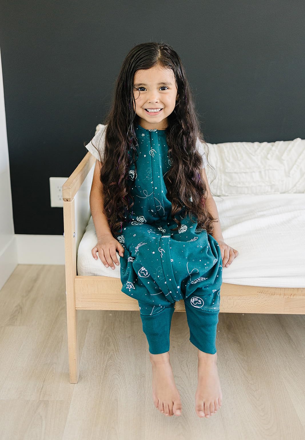 Woolino 4 Season Baby Sleep Sack with Feet - Australian Merino Wool & Organic Cotton - Toddler Sleeping Bag for 18-36 Months - Space Theme Glow in The Dark - Perfect for Nursery, Daycare & Travel