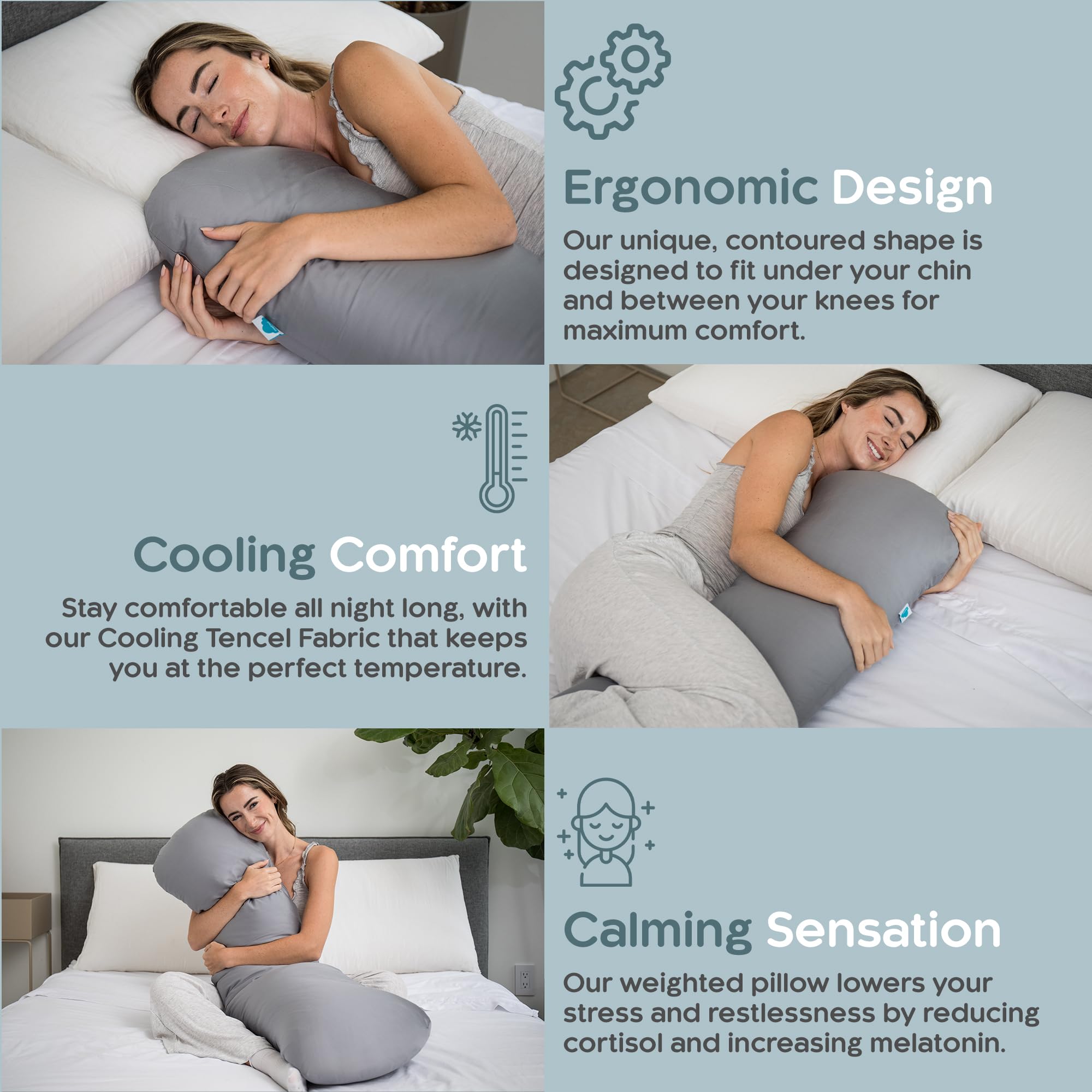 8lbs Weighted Body Pillow for Adults - Cooling Full Body Pillow for Side Sleepers - X-Large 48